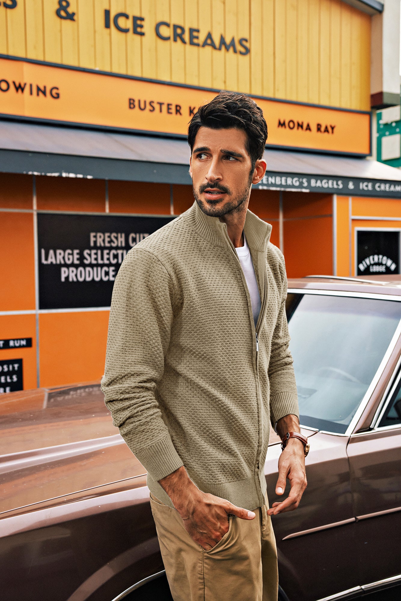 Men Stylish Textured Cardigan Long Sleeve Stand Collar Zip-up Sweater - Image 20
