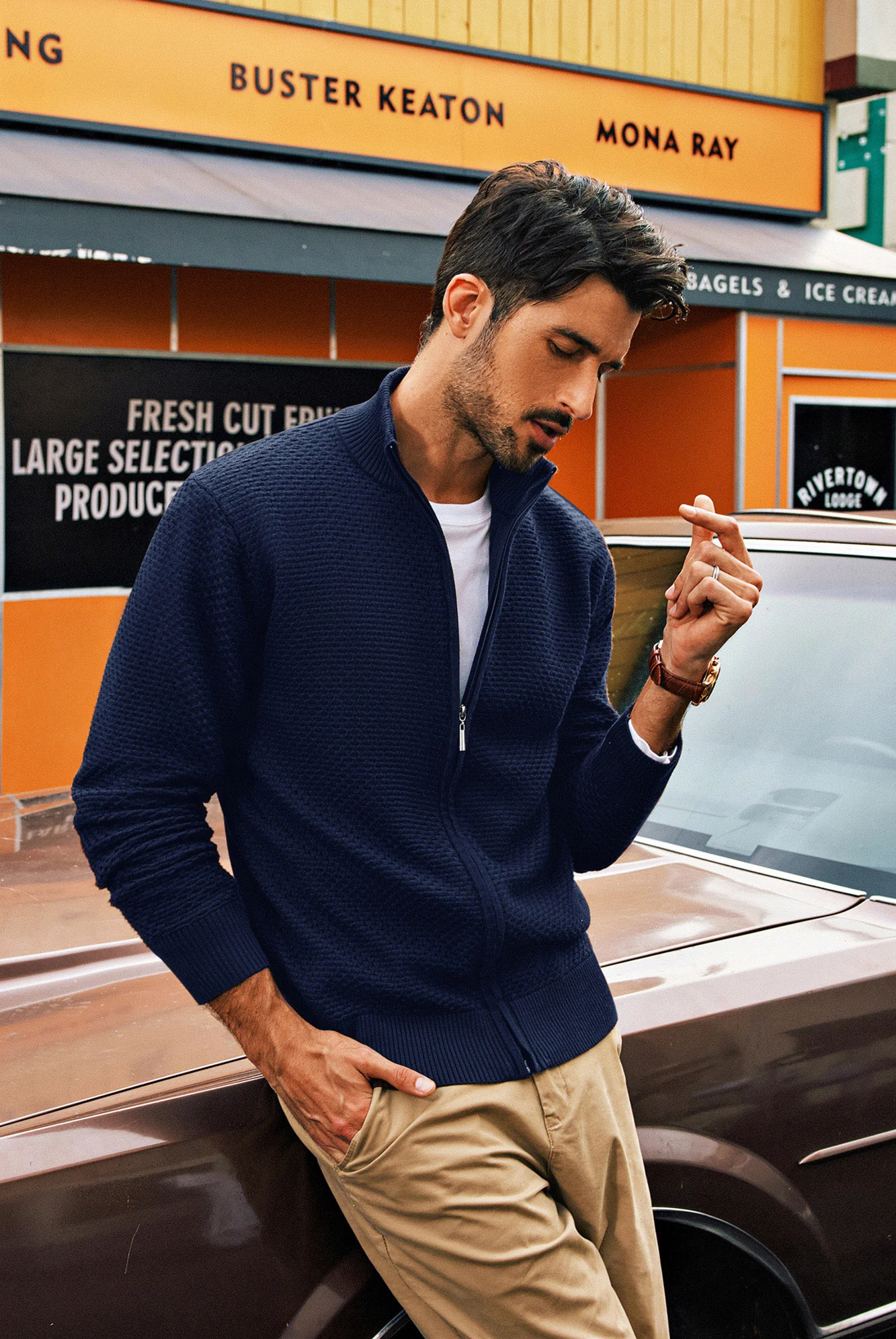 Men Stylish Textured Cardigan Long Sleeve Stand Collar Zip-up Sweater - Image 5