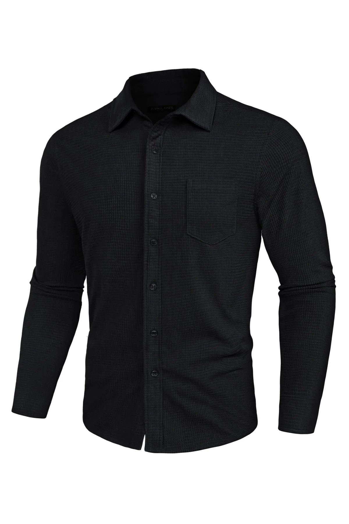 Men Stylish Textured Shirt Long Sleeve Classic Collar Button-up Tops - Image 3