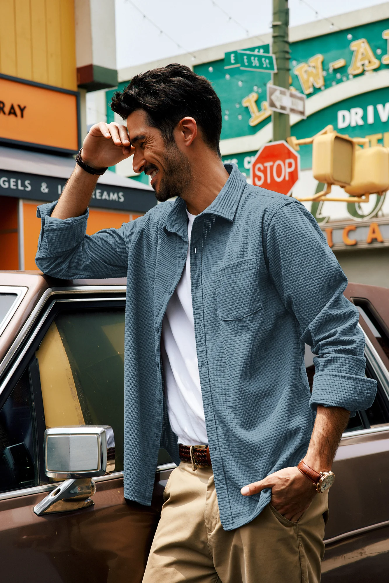Men Stylish Textured Shirt Long Sleeve Classic Collar Button-up Tops - Image 35