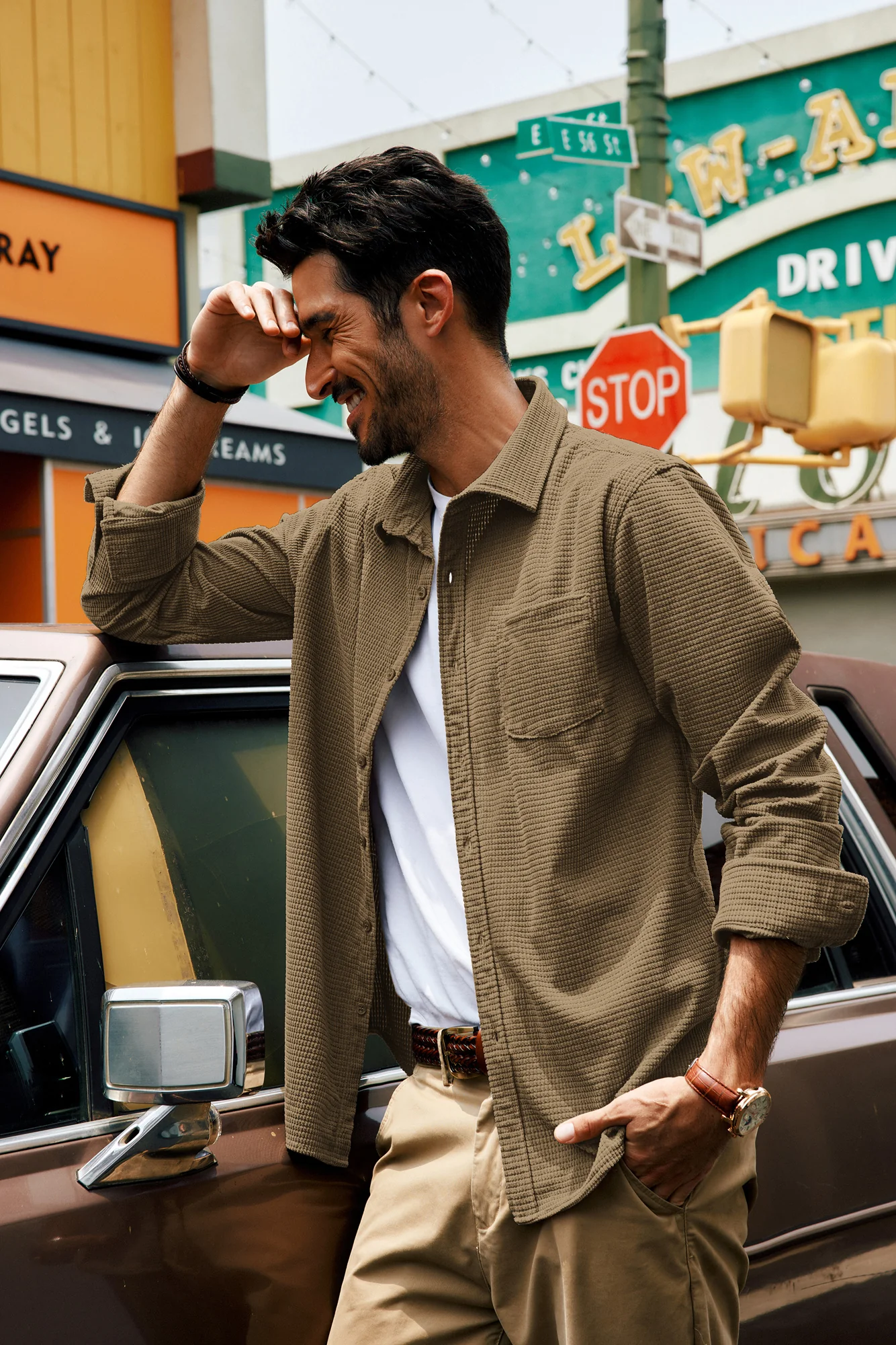 Men Stylish Textured Shirt Long Sleeve Classic Collar Button-up Tops - Image 41