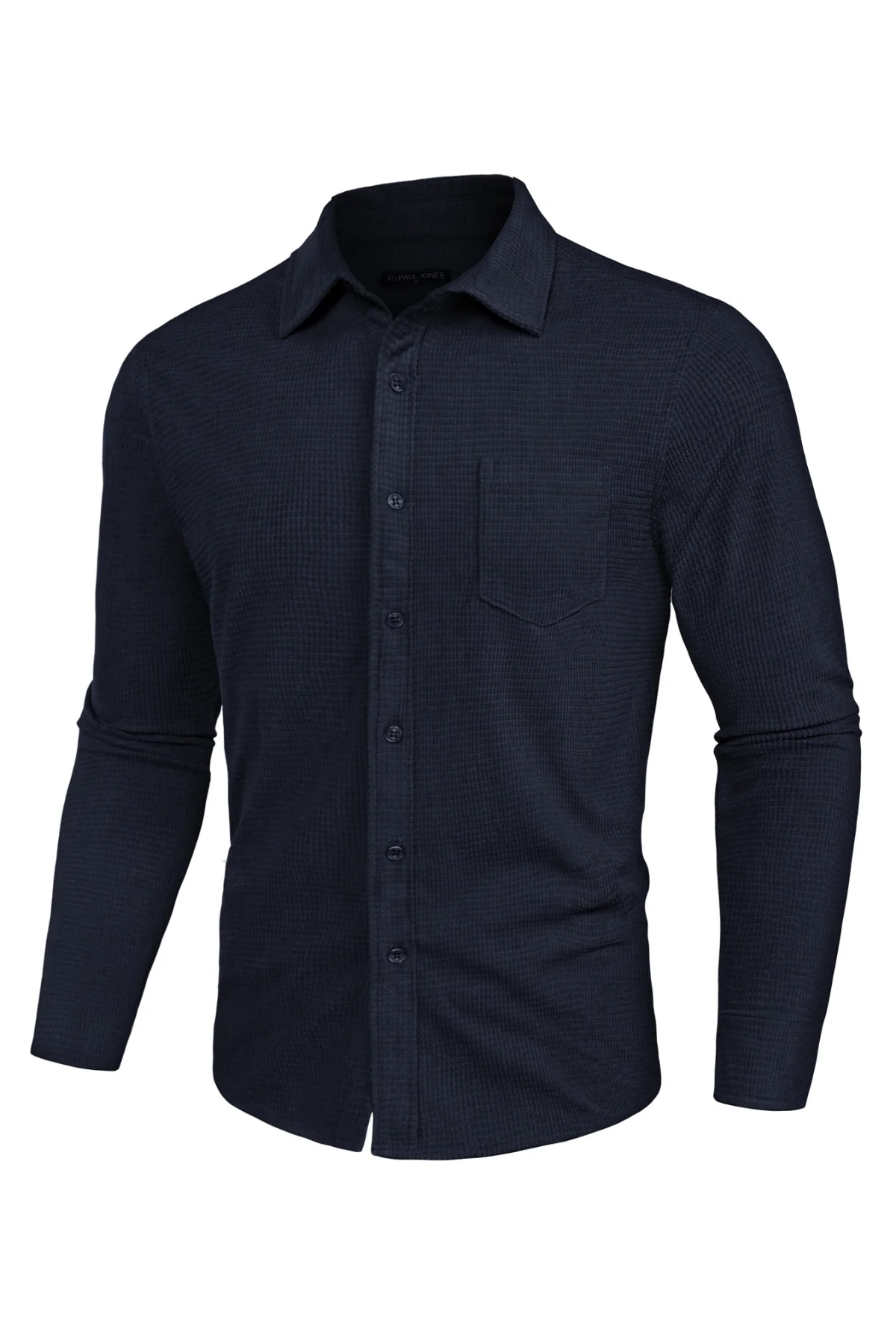 Men Stylish Textured Shirt Long Sleeve Classic Collar Button-up Tops - Image 7