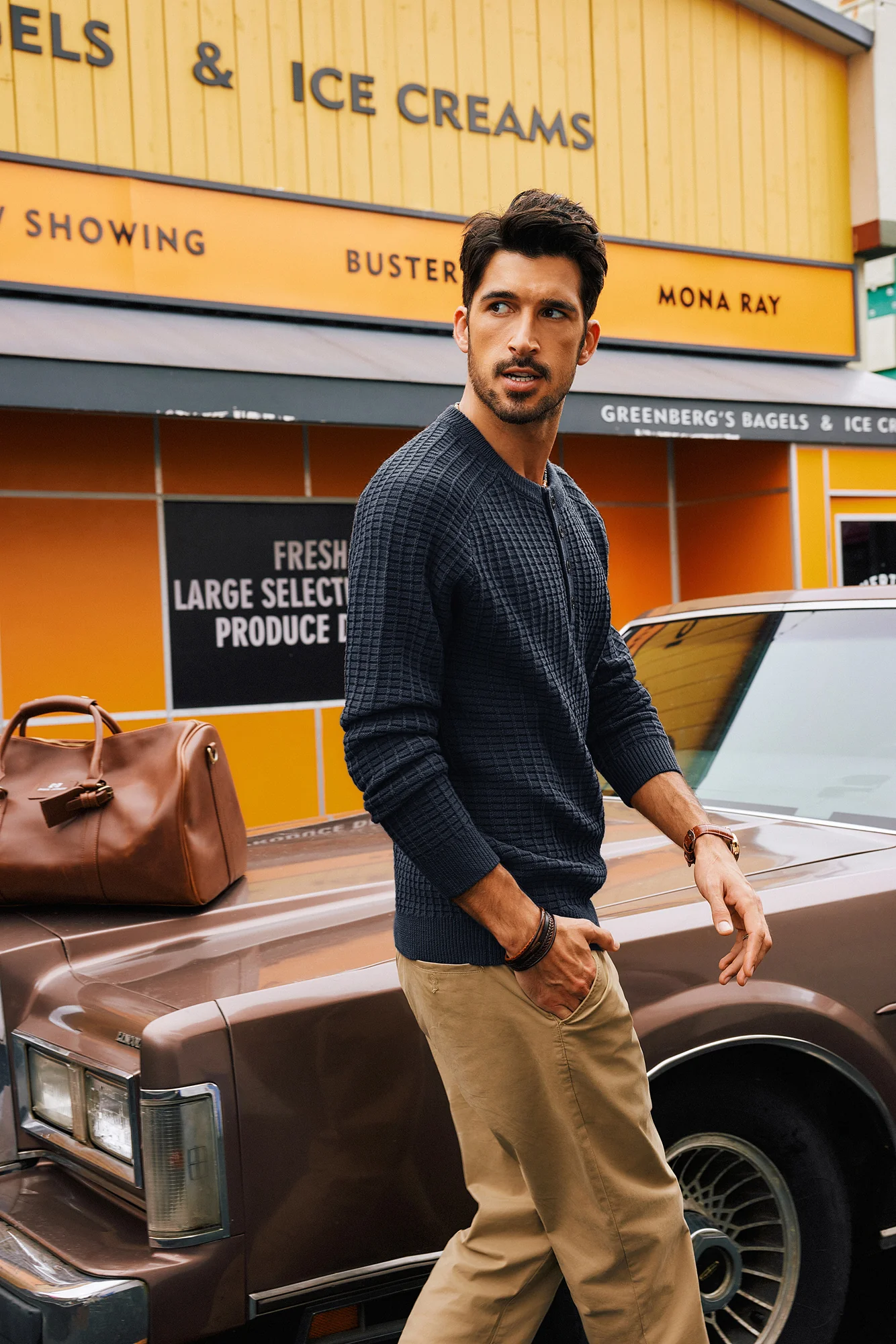 Men Stylish Textured Sweater Long Raglan Sleeve Button-up Neck Pullover - Image 10