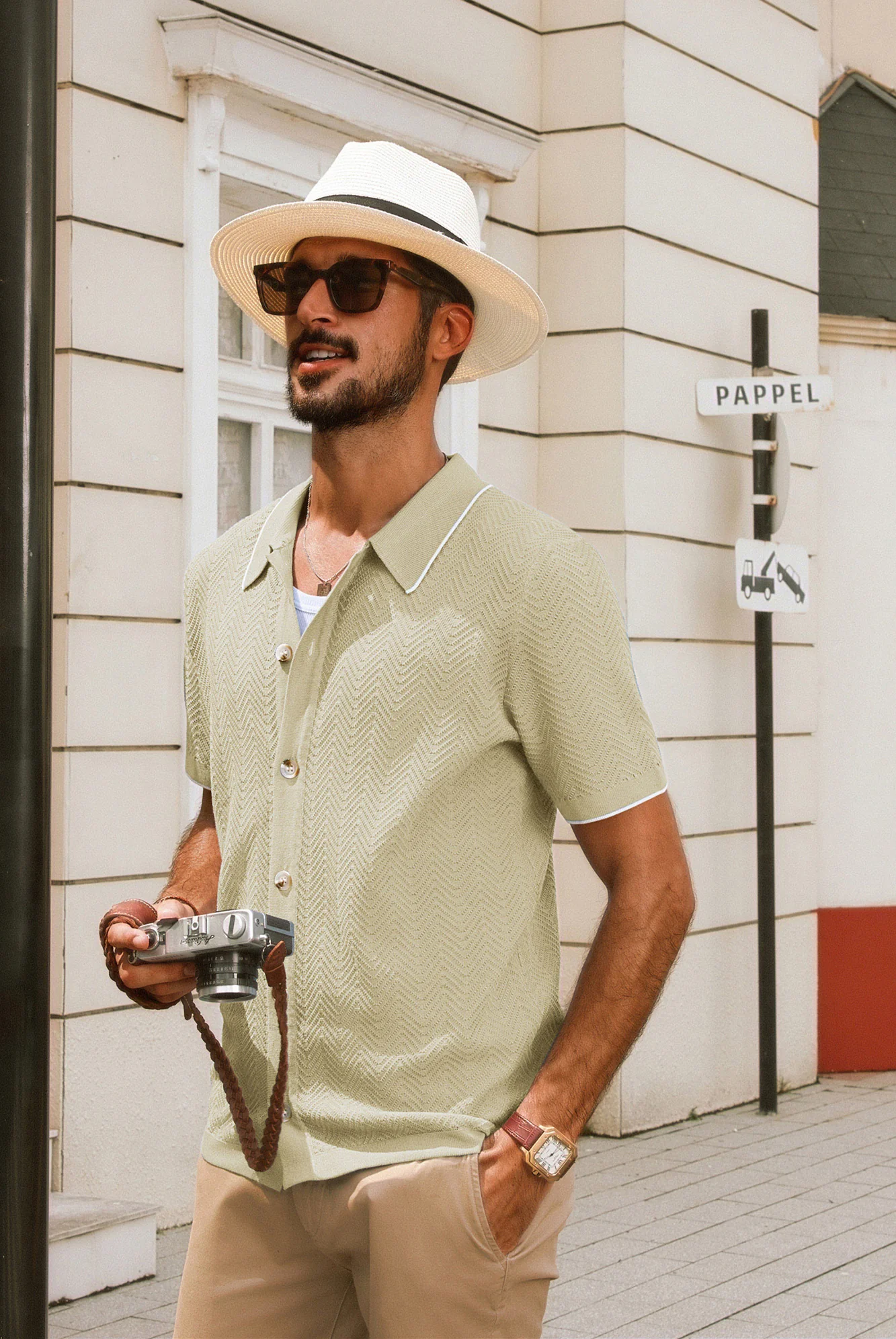 Men Textured Cardigan Short Sleeve Lapel Collar Button-up Sweater Knitwear - Image 12