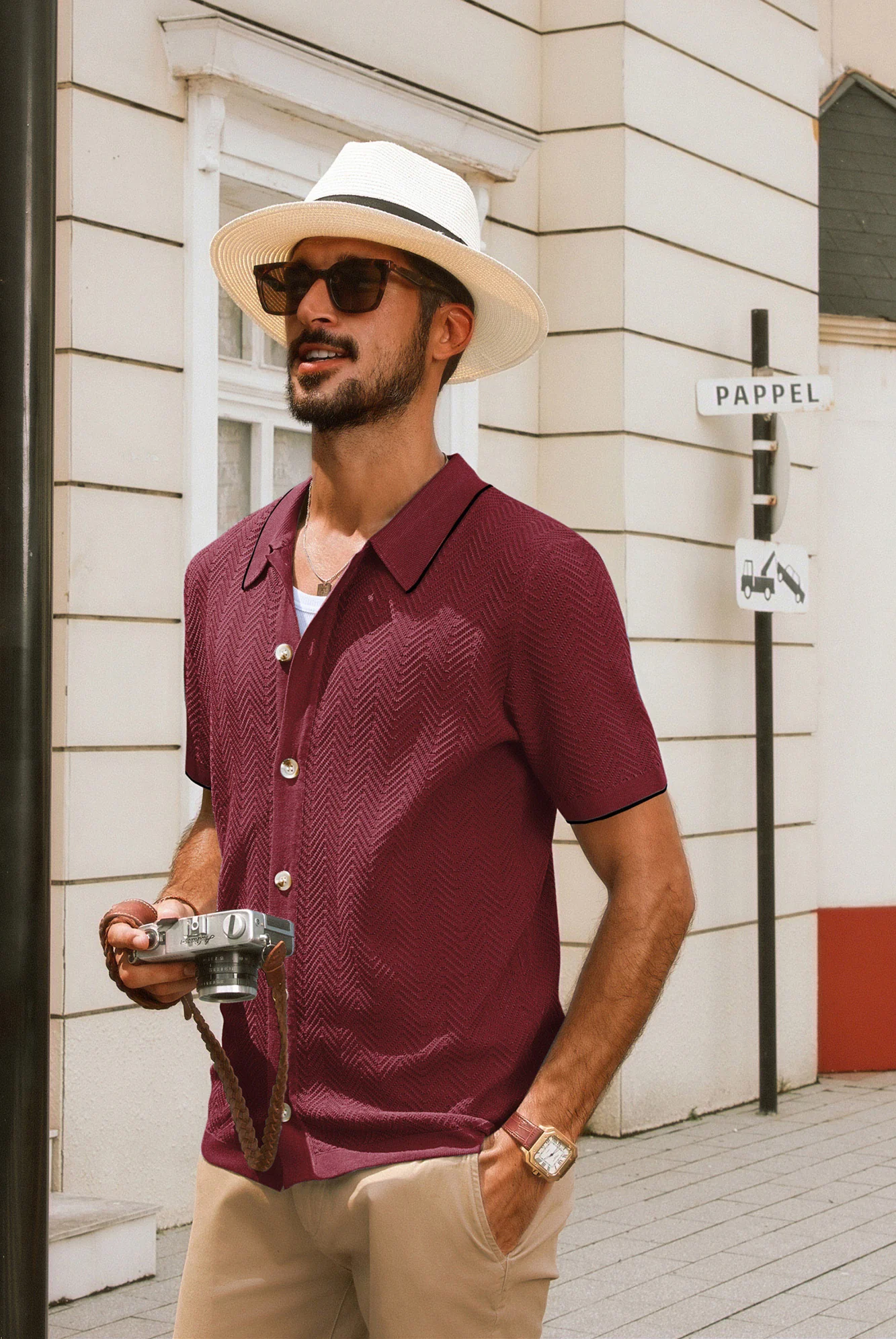 Men Textured Cardigan Short Sleeve Lapel Collar Button-up Sweater Knitwear - Image 57