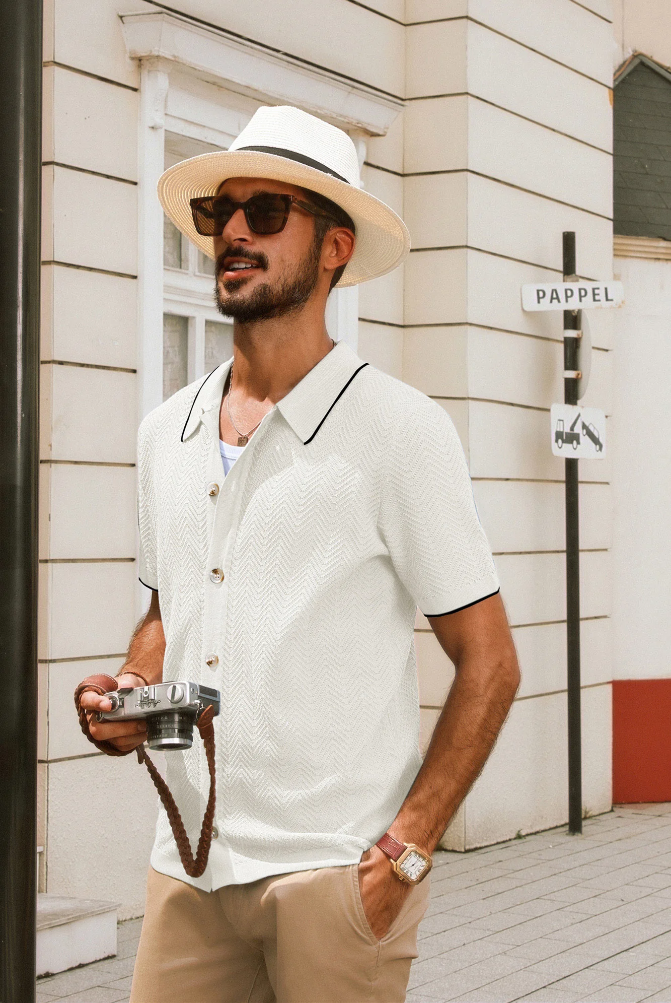 Men Textured Cardigan Short Sleeve Lapel Collar Button-up Sweater Knitwear - Image 8