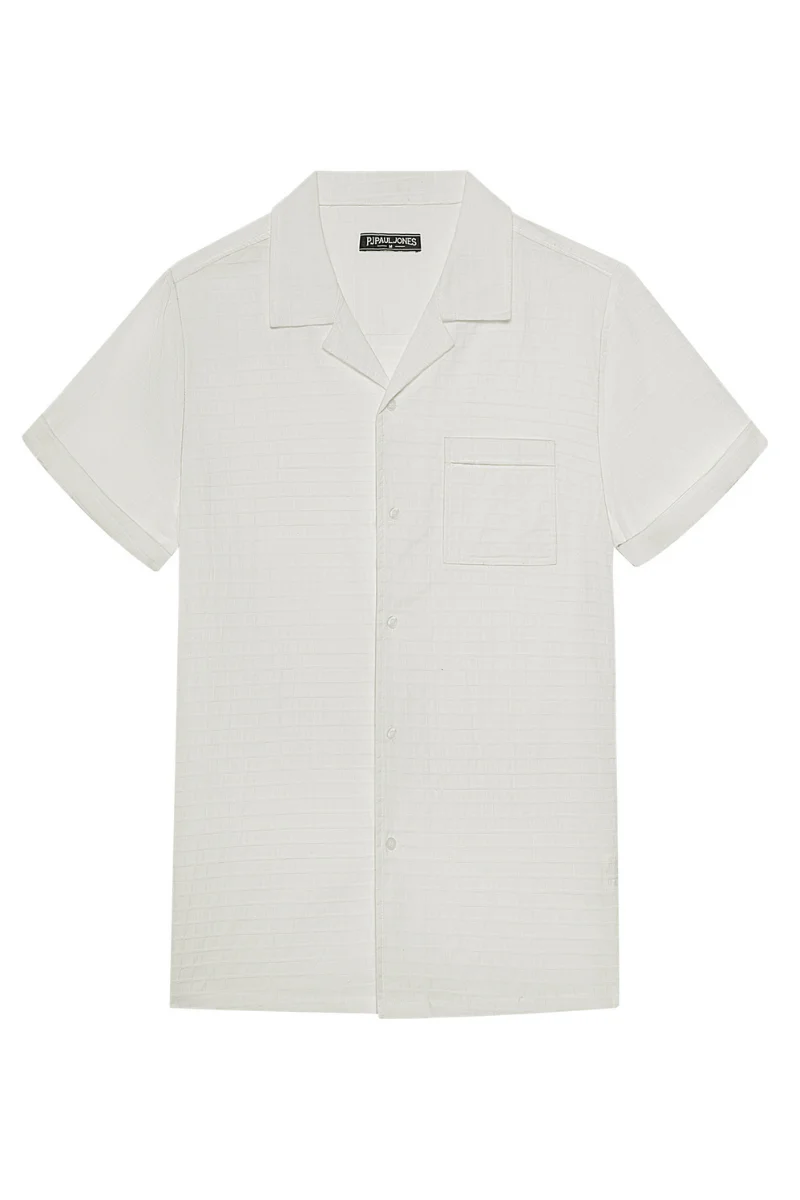 Men Textured Cotton Shirt Casual Short Sleeve Lapel Collar Flat Hem Tops - Image 12