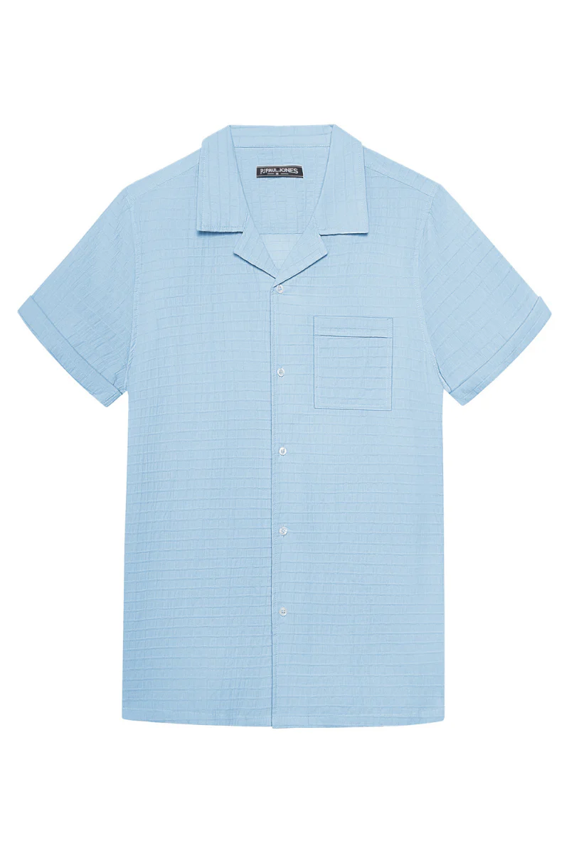 Men Textured Cotton Shirt Casual Short Sleeve Lapel Collar Flat Hem Tops - Image 16