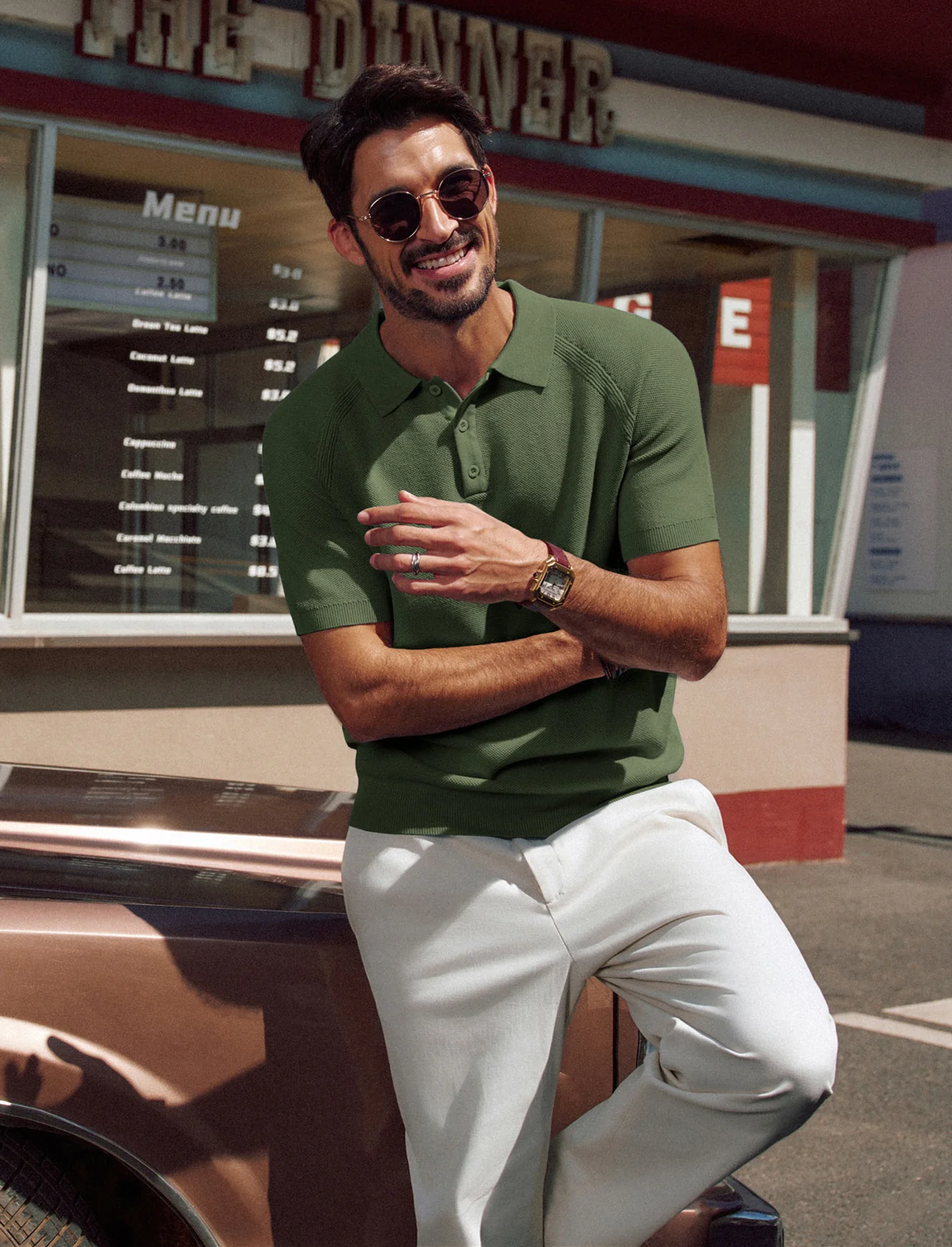 Men Textured Knitted Polo-Shirt Short Sleeve Lapel Collar Button-up Neck Tops - Image 55