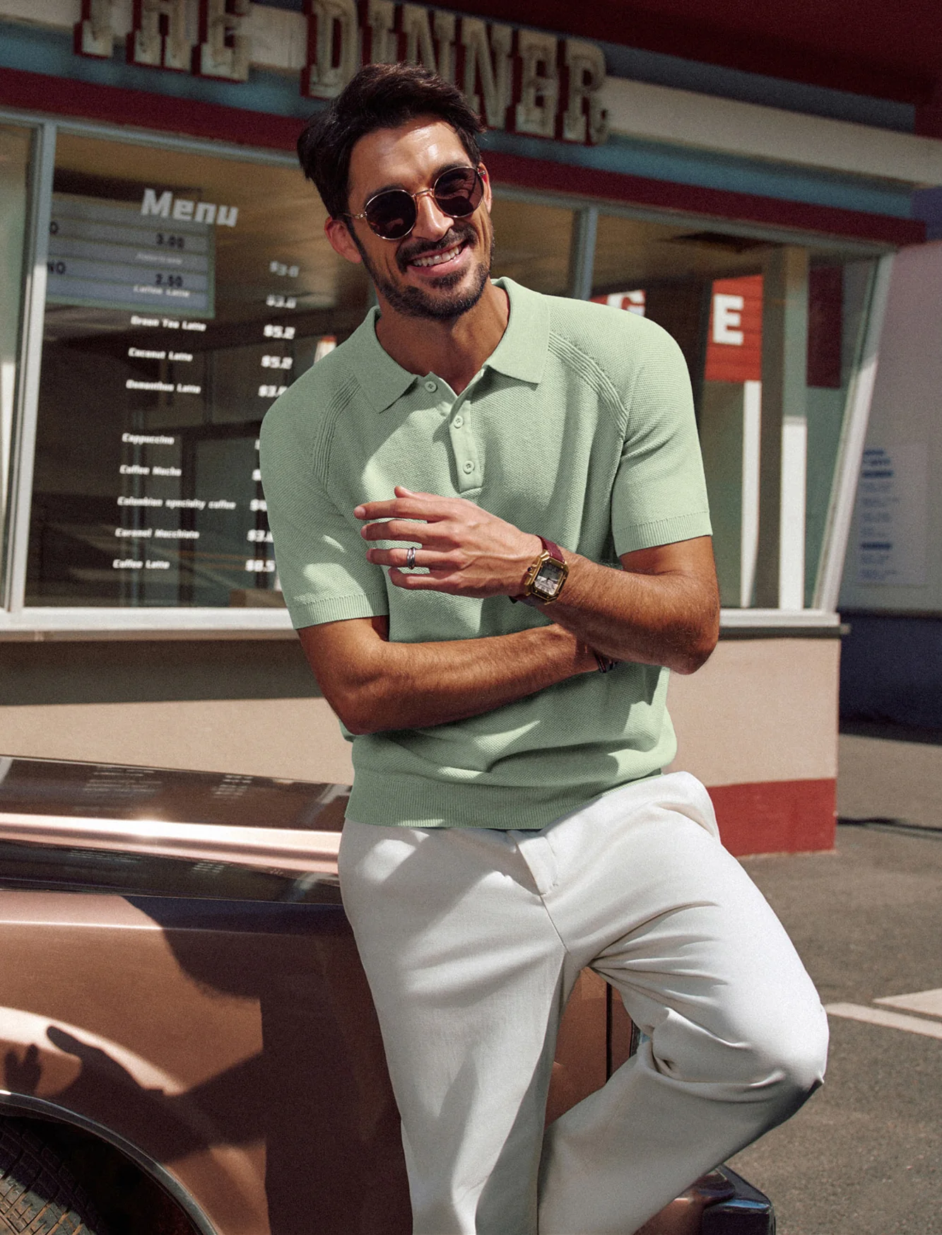 Men Textured Knitted Polo-Shirt Short Sleeve Lapel Collar Button-up Neck Tops - Image 60
