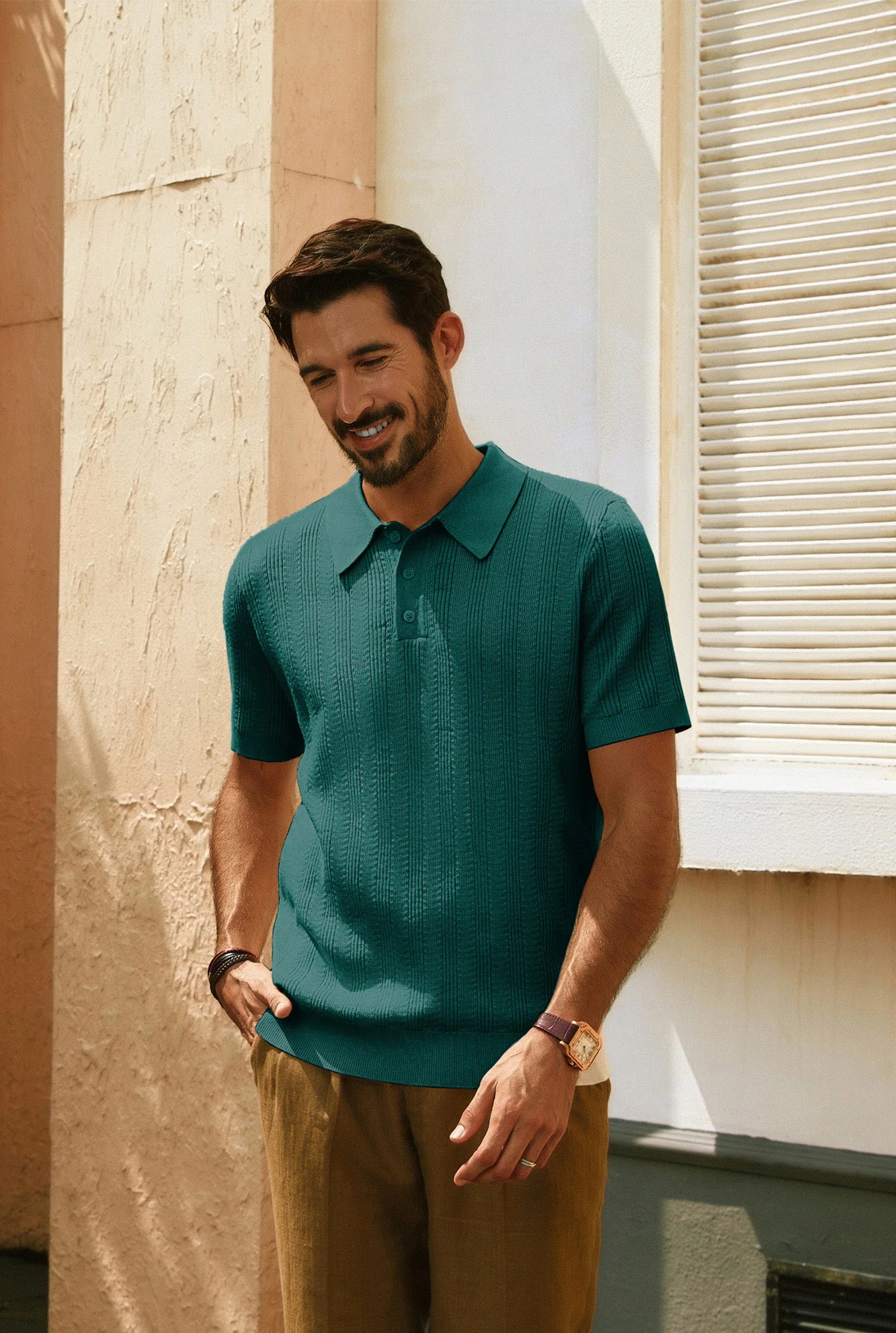 Men Textured Knitted Polo-Shirt Short Sleeve Lapel Collar Knitwear Tops - Image 13