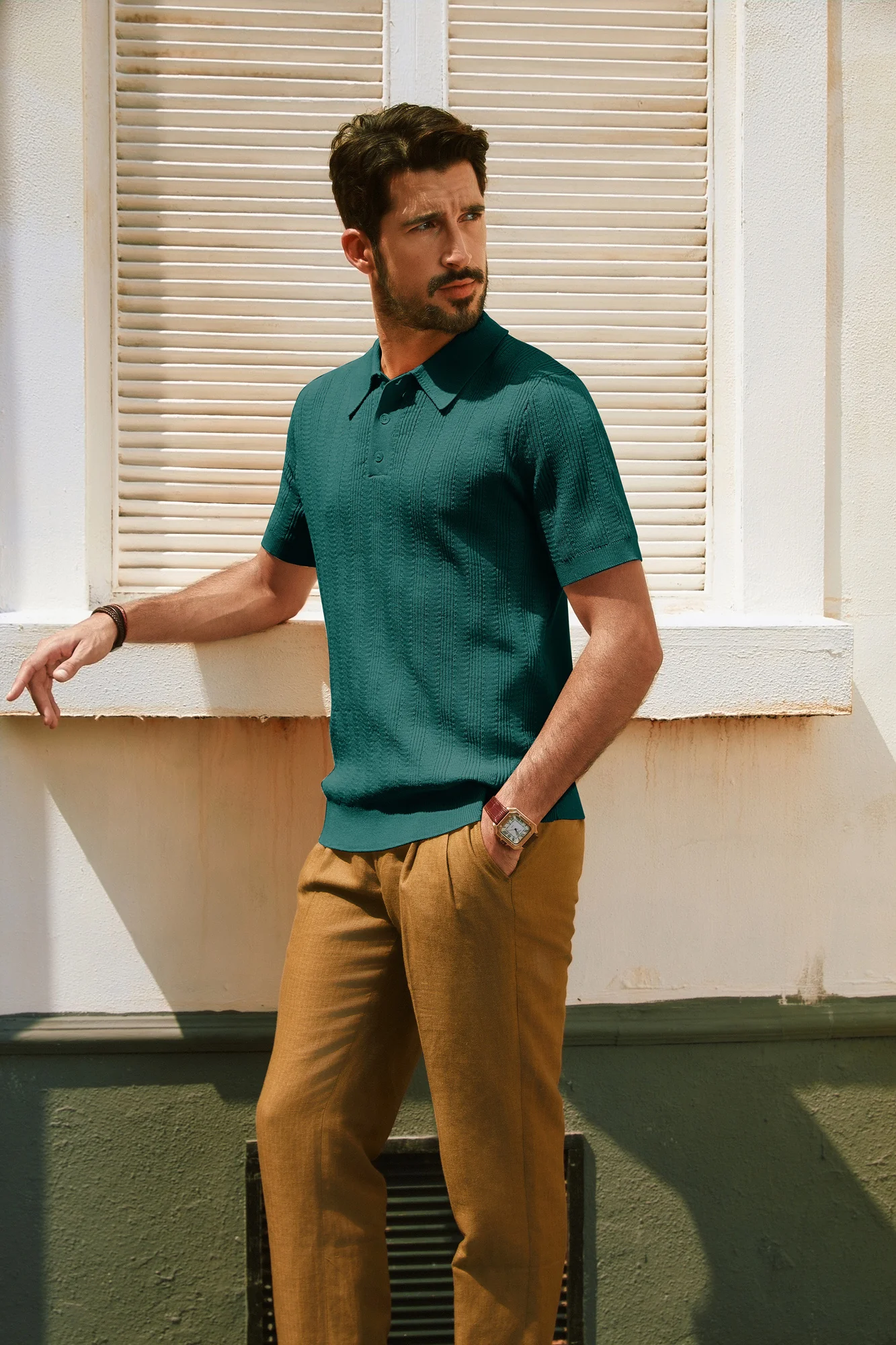 Men Textured Knitted Polo-Shirt Short Sleeve Lapel Collar Knitwear Tops - Image 15