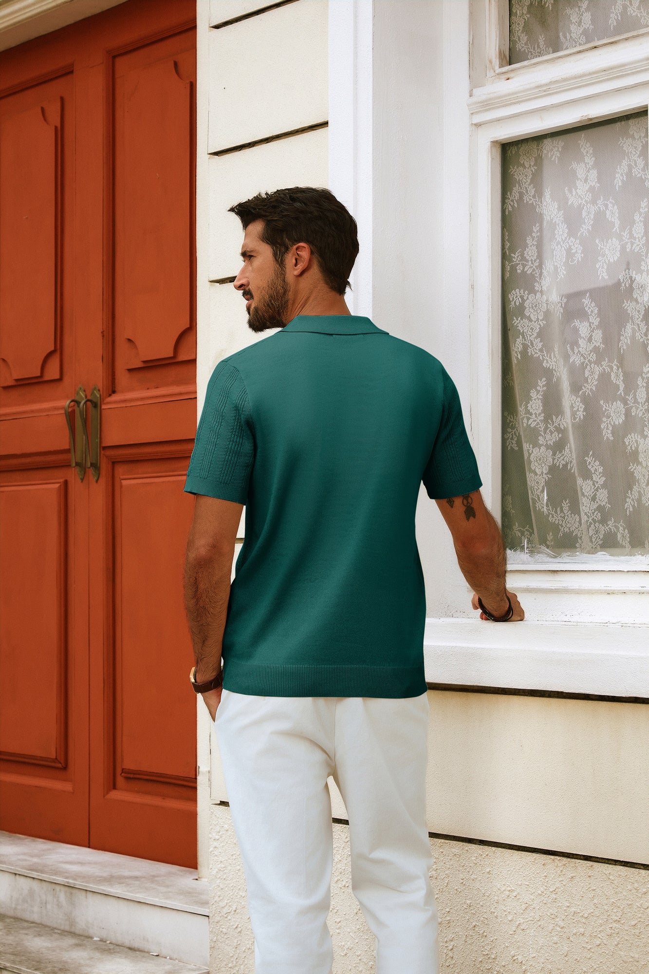Men Textured Knitted Polo-Shirt Short Sleeve Lapel Collar Knitwear Tops - Image 16