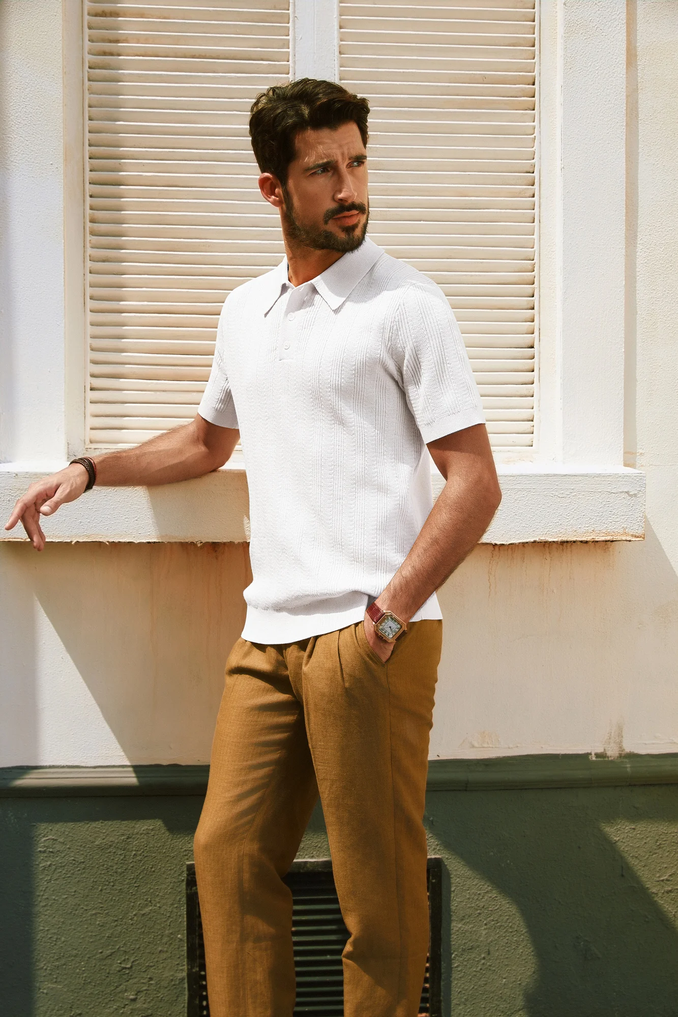 Men Textured Knitted Polo-Shirt Short Sleeve Lapel Collar Knitwear Tops - Image 7