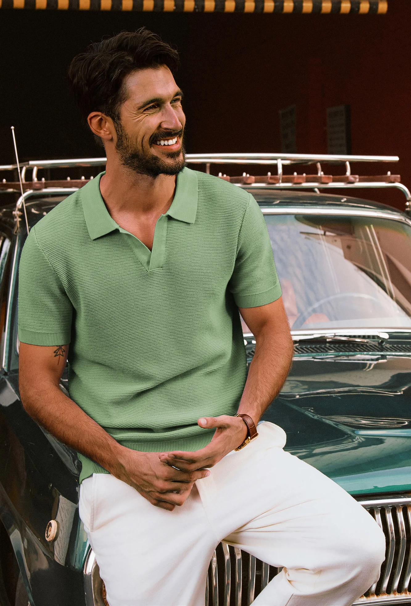 Men Textured Knitted Polo-Shirt Short Sleeve Lapel Collar V-Neck Tops - Image 38