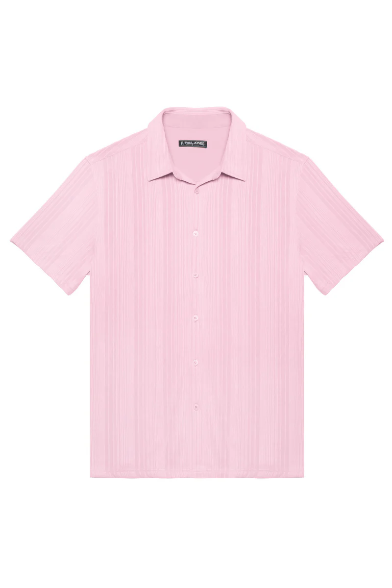 Men Textured Shirt Short Sleeve Classic Collar Flat Hem Button-up Tops - Image 28
