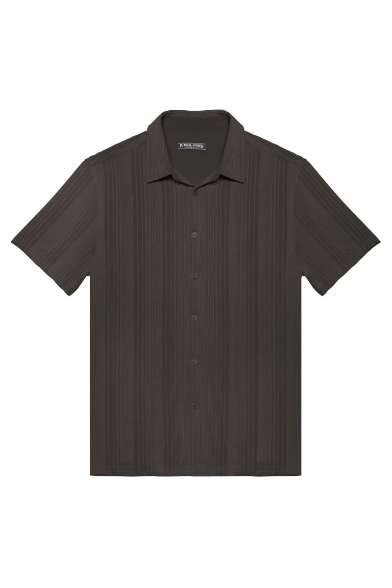 Men Textured Shirt Short Sleeve Classic Collar Flat Hem Button-up Tops - Image 31