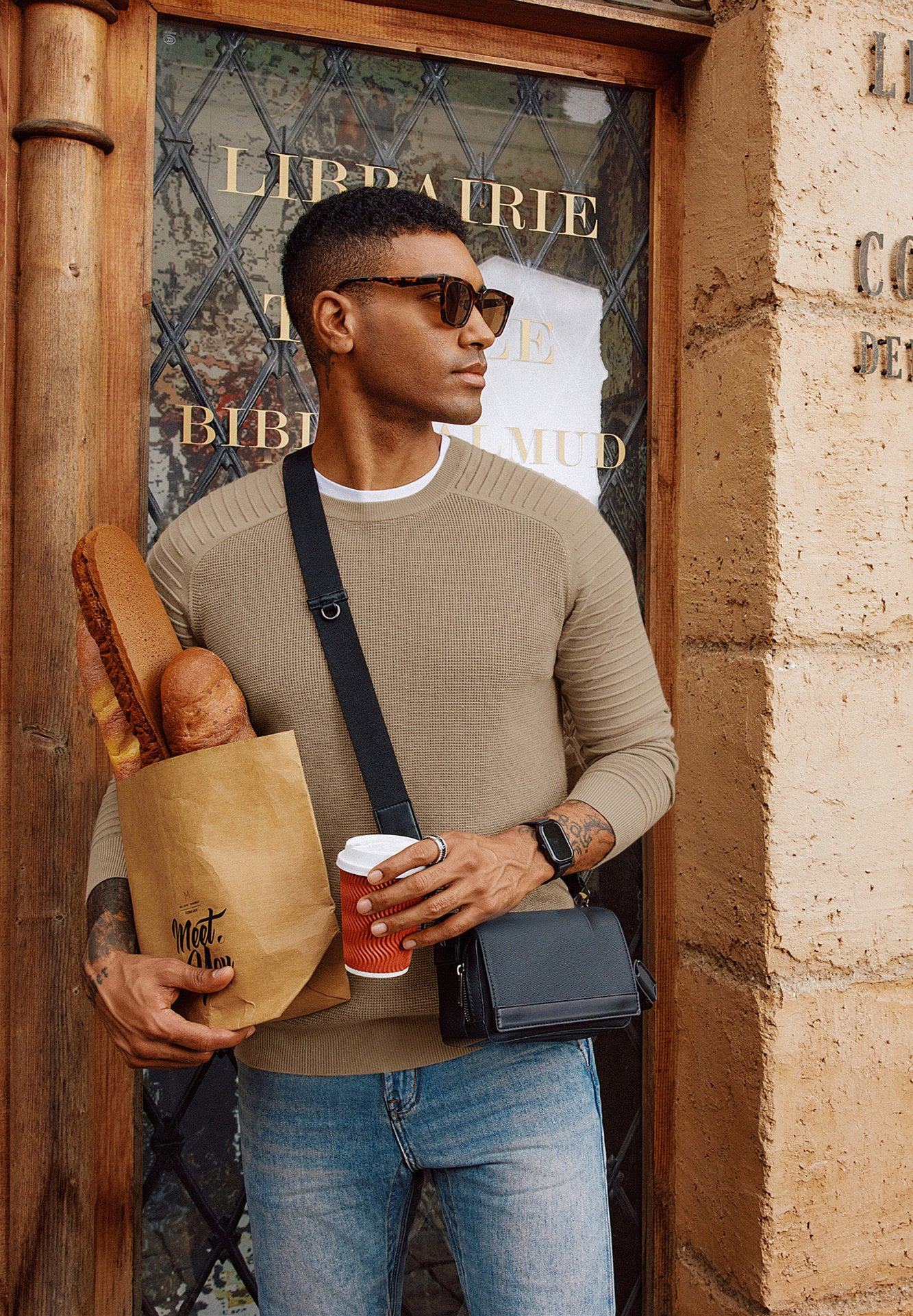 Men Textured Sweater Long Raglan Sleeve Crew Neck Pullover Knitwear - Image 8