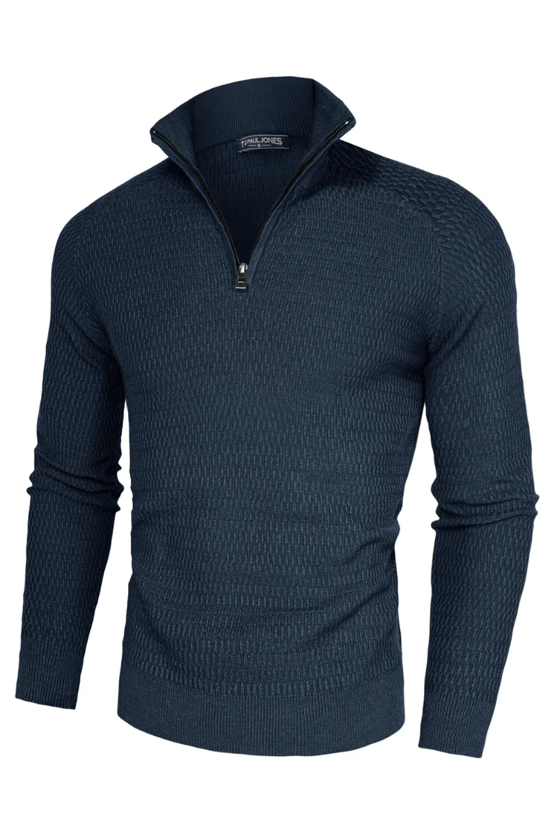 Men Textured Sweater Long Raglan Sleeve Stand Collar Ribbed Cuff Pullover - Image 30
