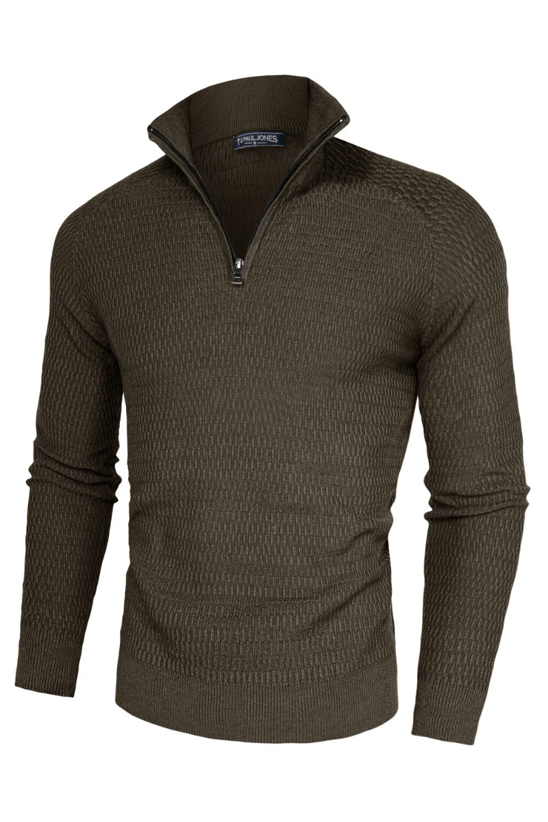 Men Textured Sweater Long Raglan Sleeve Stand Collar Ribbed Cuff Pullover - Image 46