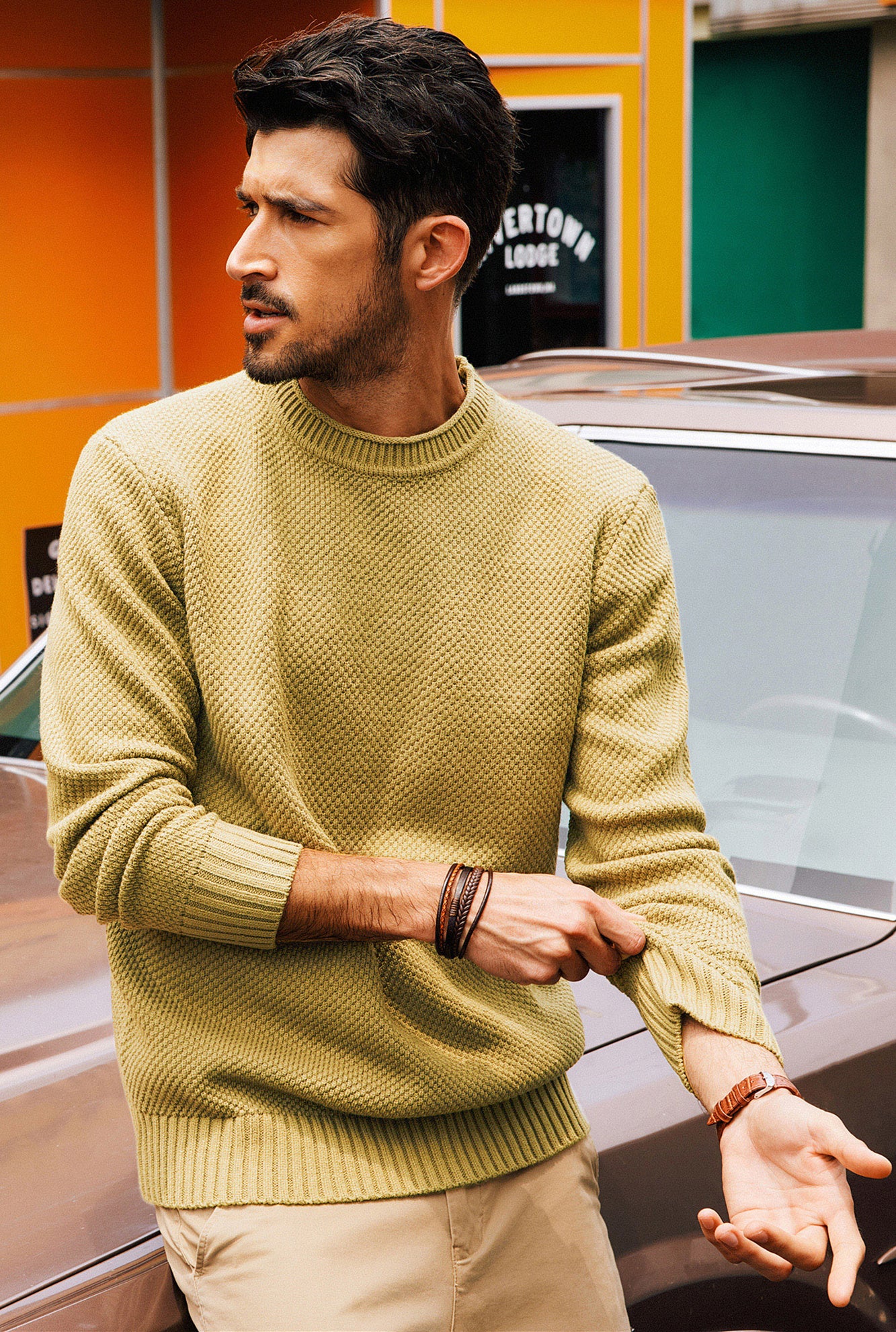 Men Textured Sweater Long Sleeve Crew Neck Ribbed Cuff Pullover - Image 58
