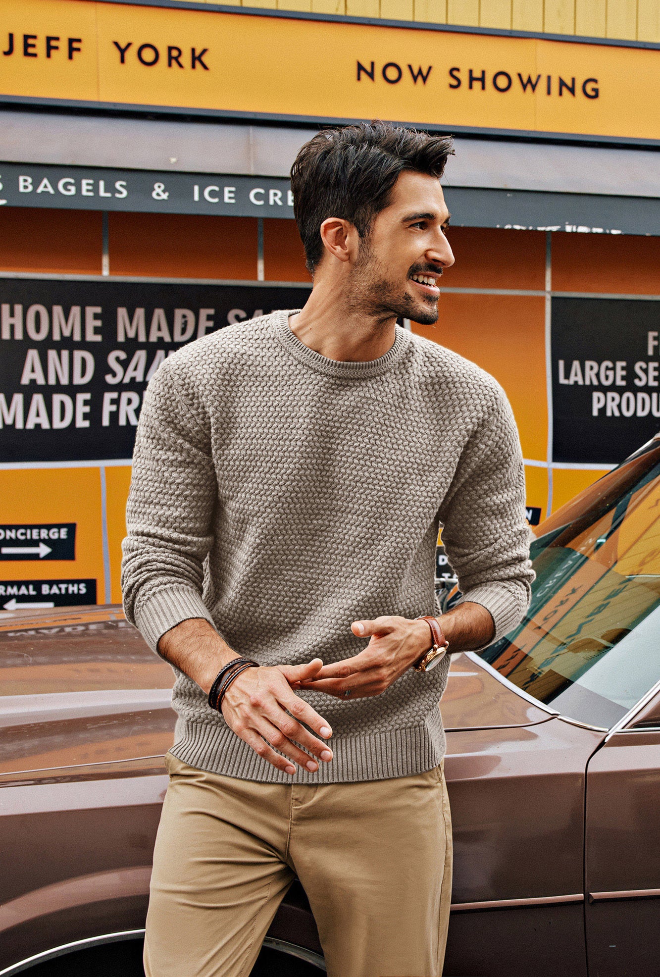Men Textured Sweater Long Sleeve Crew Neck Ribbed Cuff Pullover Knitwear - Image 18