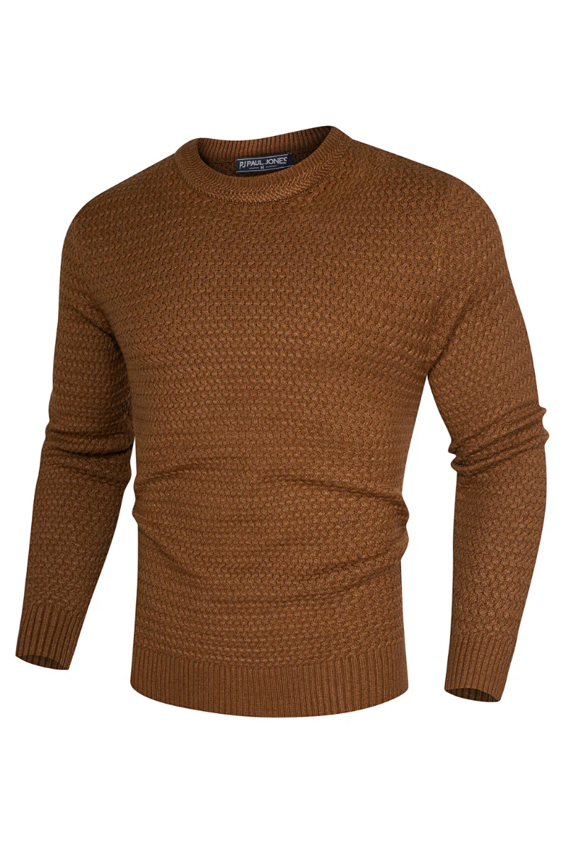 Men Textured Sweater Long Sleeve Crew Neck Ribbed Cuff Pullover Knitwear - Image 7
