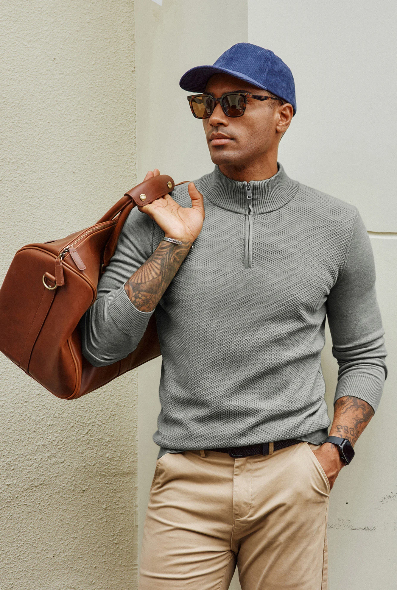 Men Textured Sweater Long Sleeve Stand Collar Zip-up Neck Pullover Knitwear - Image 11