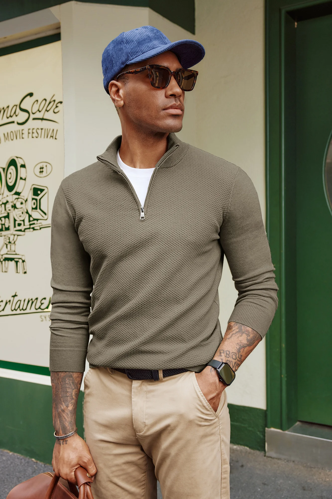 Men Textured Sweater Long Sleeve Stand Collar Zip-up Neck Pullover Knitwear - Image 17
