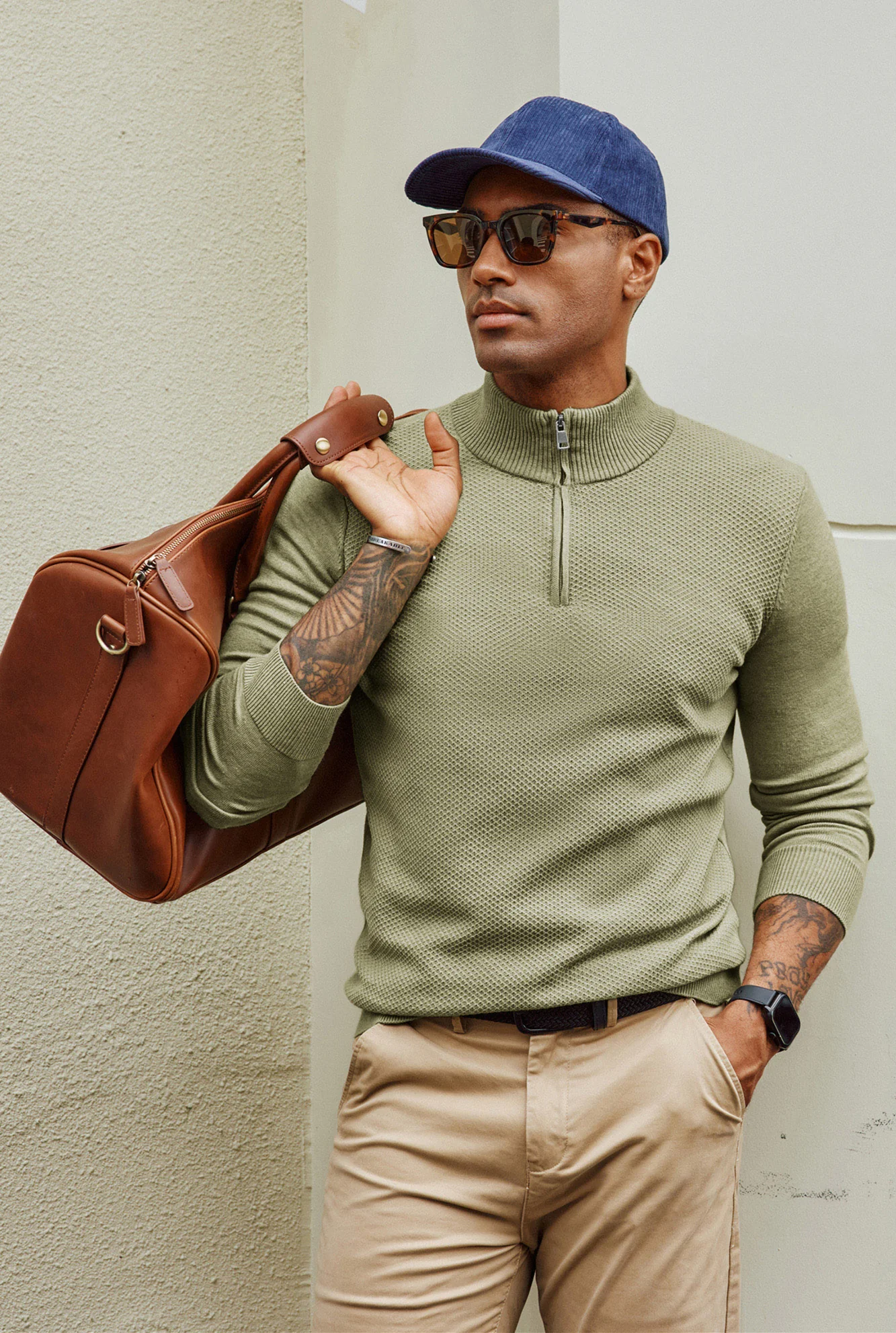 Men Textured Sweater Long Sleeve Stand Collar Zip-up Neck Pullover Knitwear - Image 25