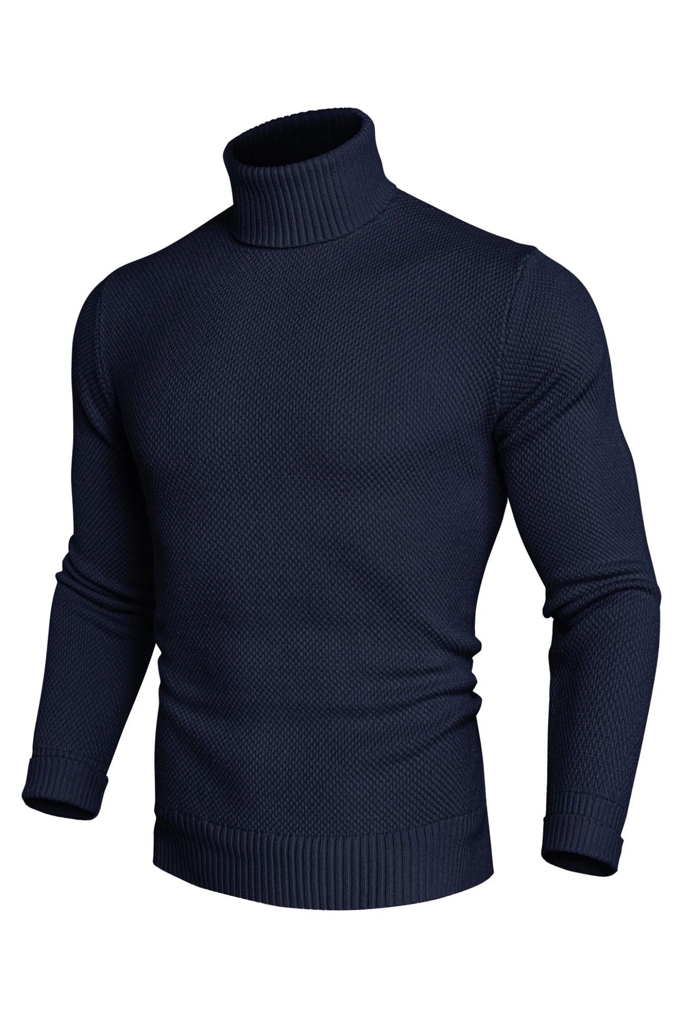 Men Turtleneck Sweater Long Sleeve Ribbed Cuff Textured Pullover Jumper - Image 7