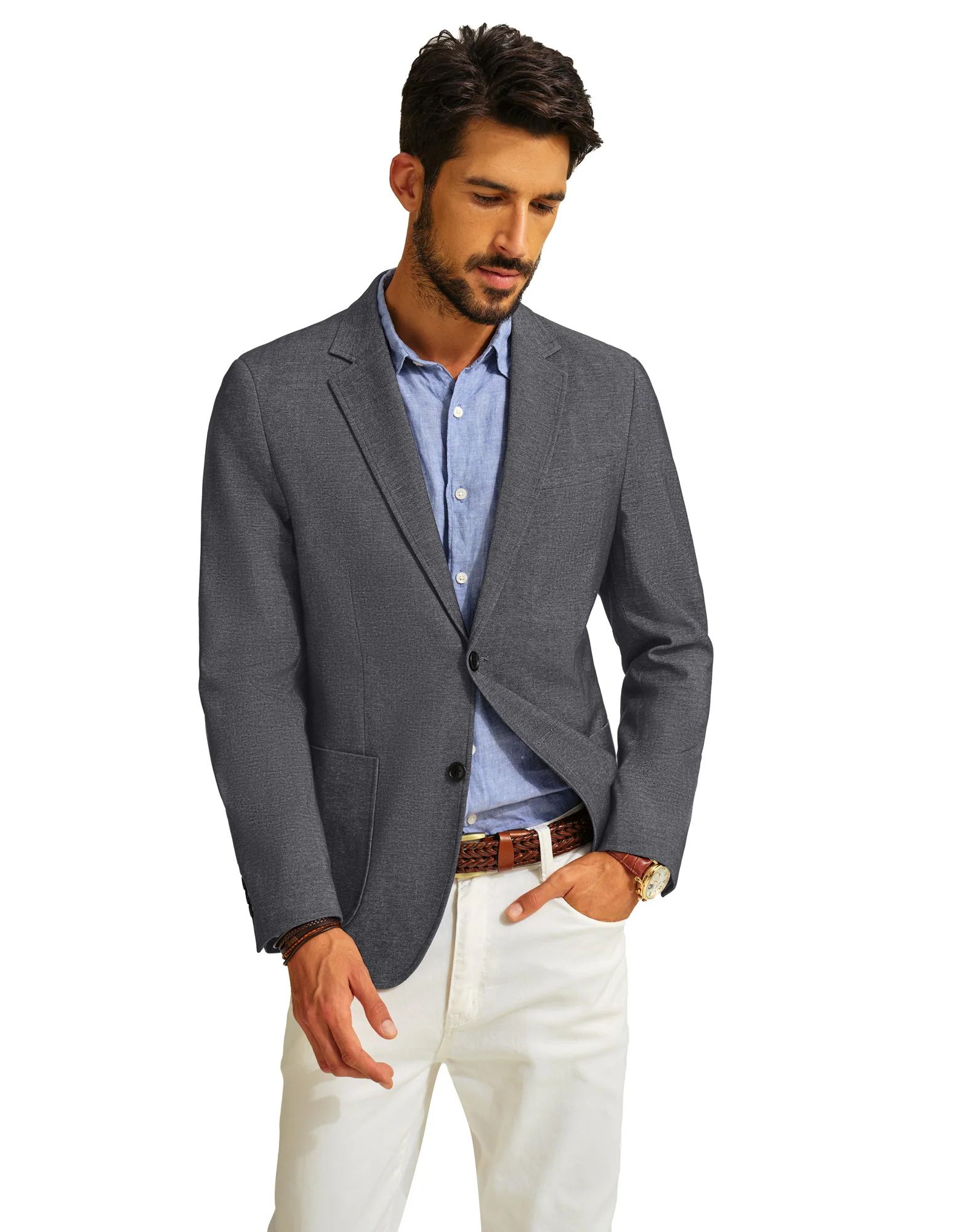 Men Two-Button Blazer Coat Long Sleeve Notch Lapel Back Slit Suit Coat - Image 12