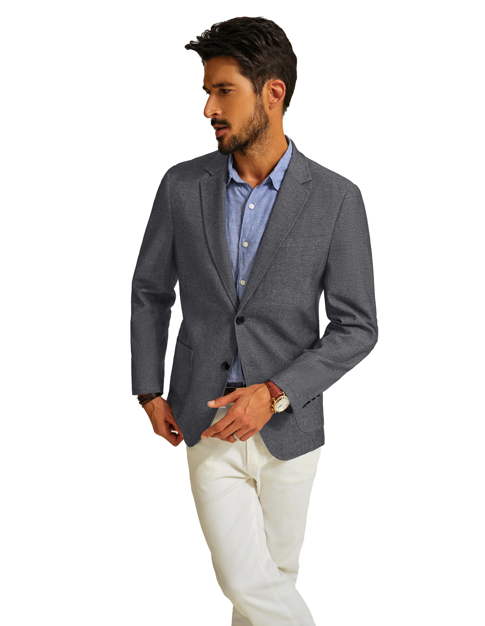 Men Two-Button Blazer Coat Long Sleeve Notch Lapel Back Slit Suit Coat - Image 13