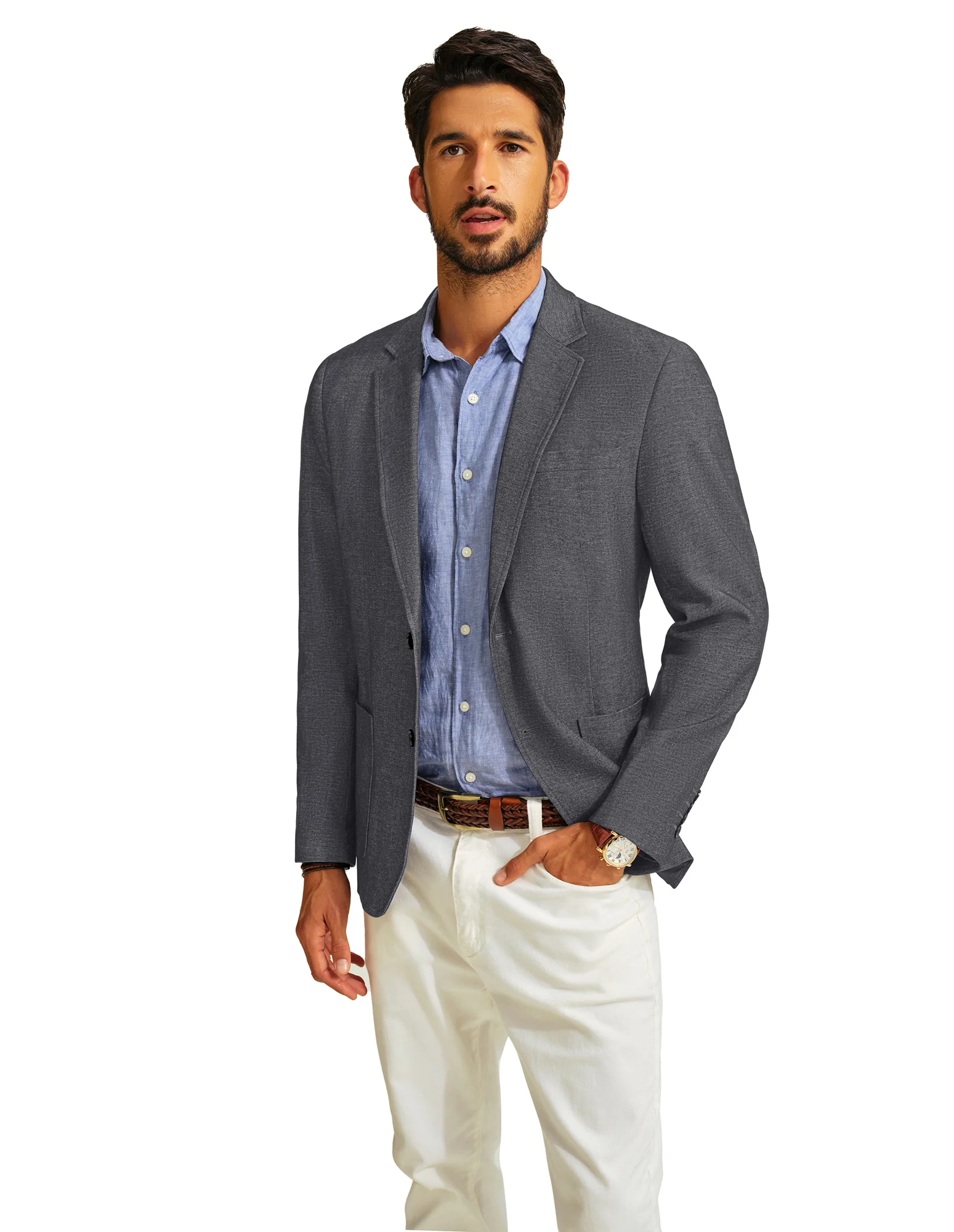 Men Two-Button Blazer Coat Long Sleeve Notch Lapel Back Slit Suit Coat - Image 14
