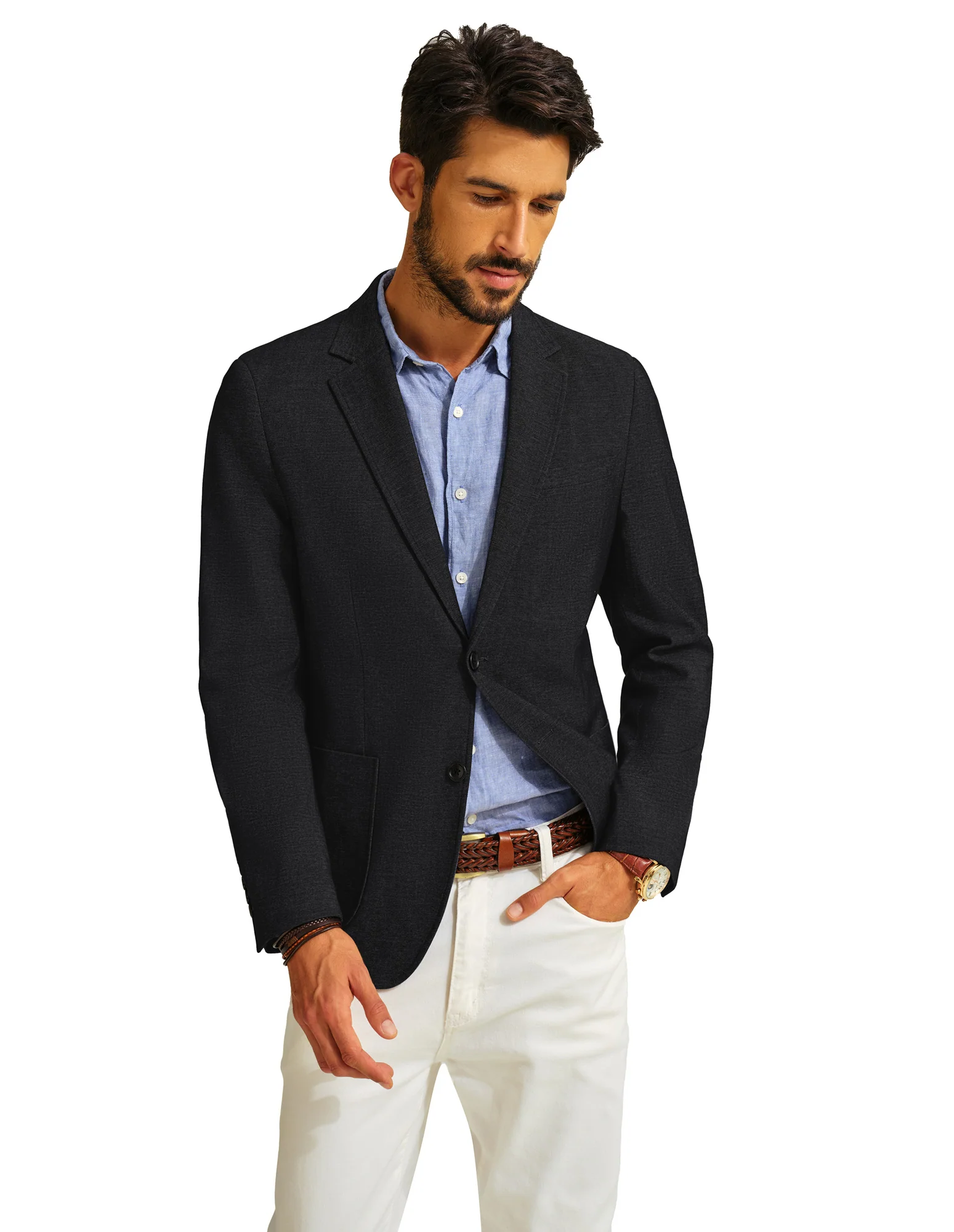 Men Two-Button Blazer Coat Long Sleeve Notch Lapel Back Slit Suit Coat - Image 17