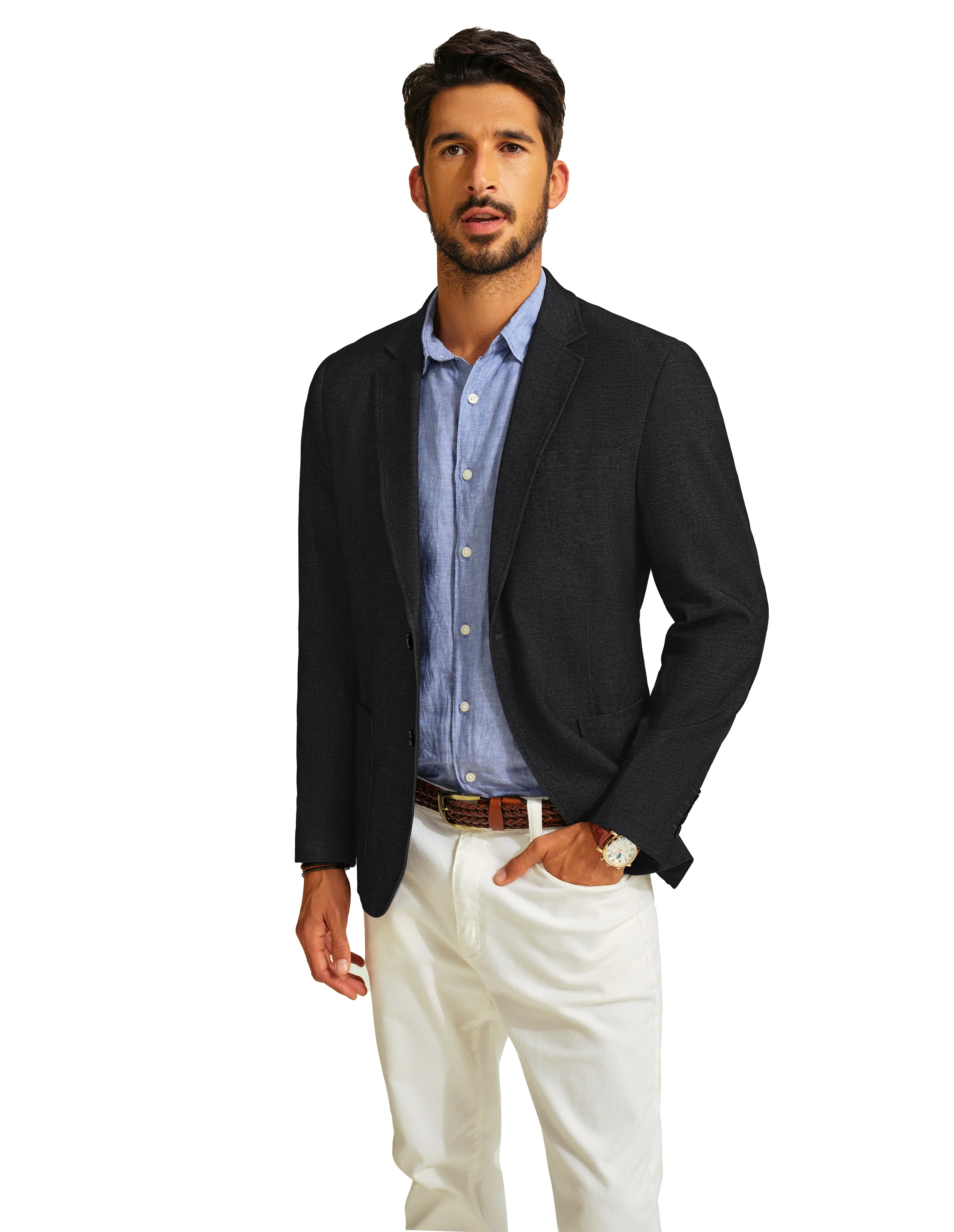 Men Two-Button Blazer Coat Long Sleeve Notch Lapel Back Slit Suit Coat - Image 19