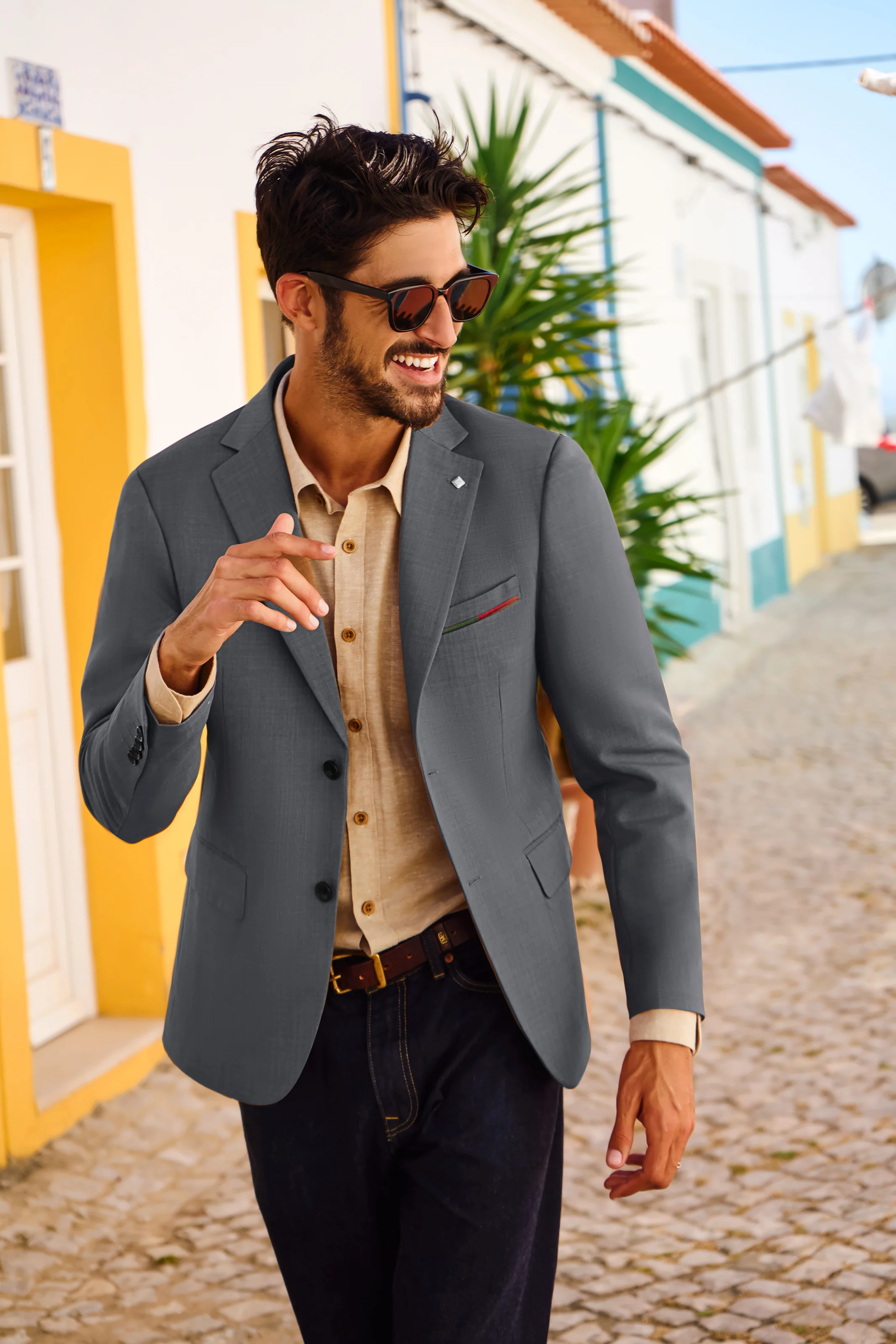 Men Two-Button Blazer Coat Long Sleeve Notch Lapel Back Slit Suit Coat - Image 11