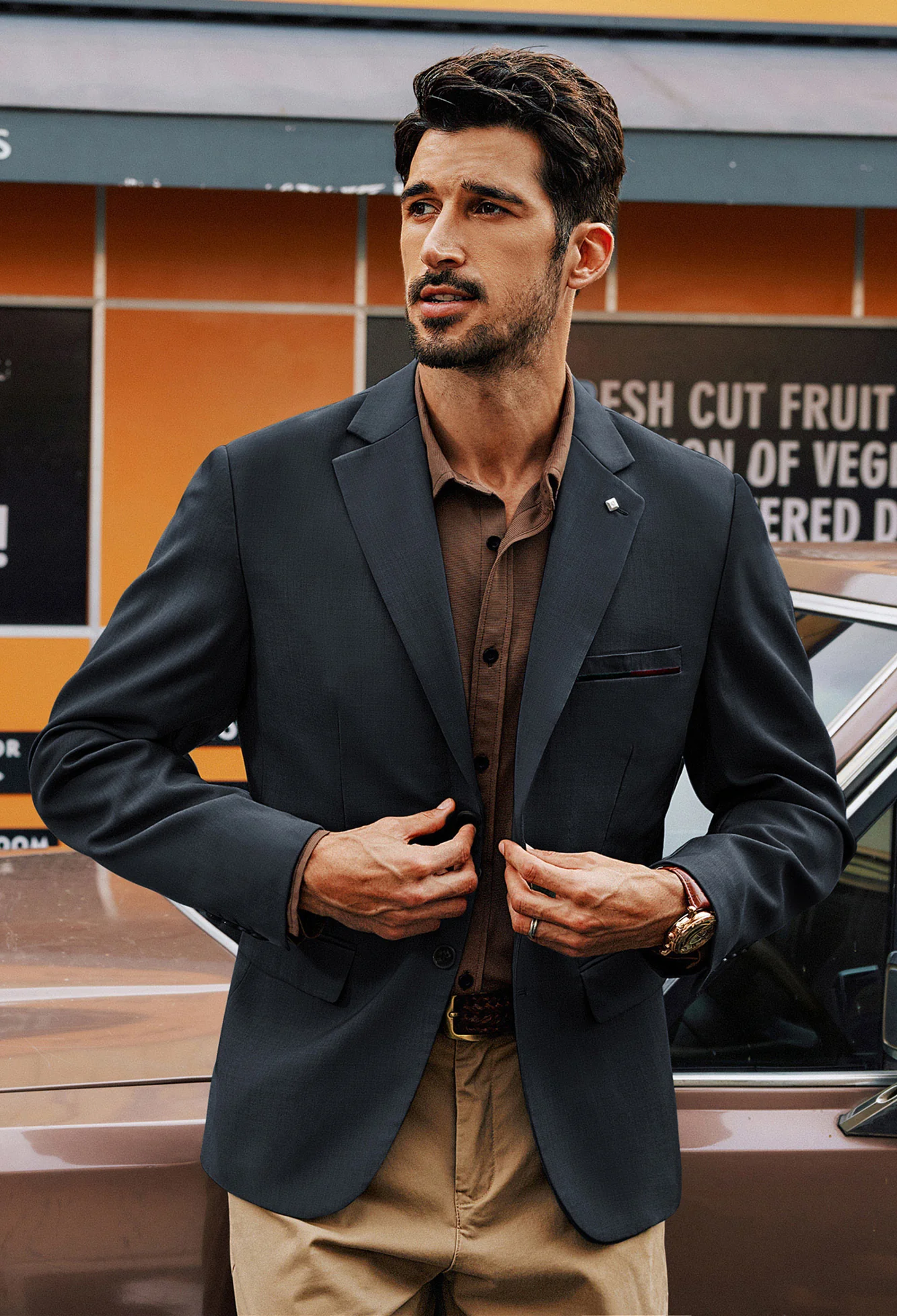 Men Two-Button Blazer Coat Long Sleeve Notch Lapel Back Slit Suit Coat - Image 27