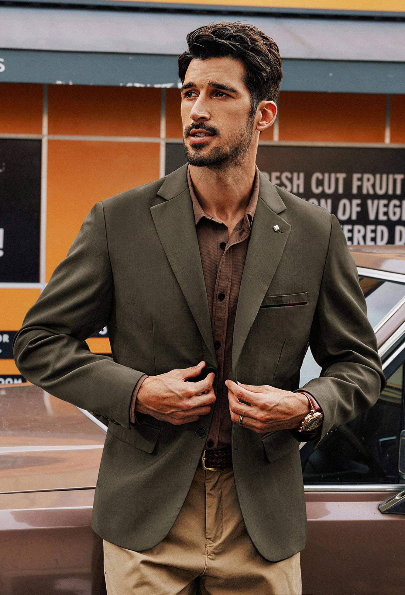 Men Two-Button Blazer Coat Long Sleeve Notch Lapel Back Slit Suit Coat - Image 38