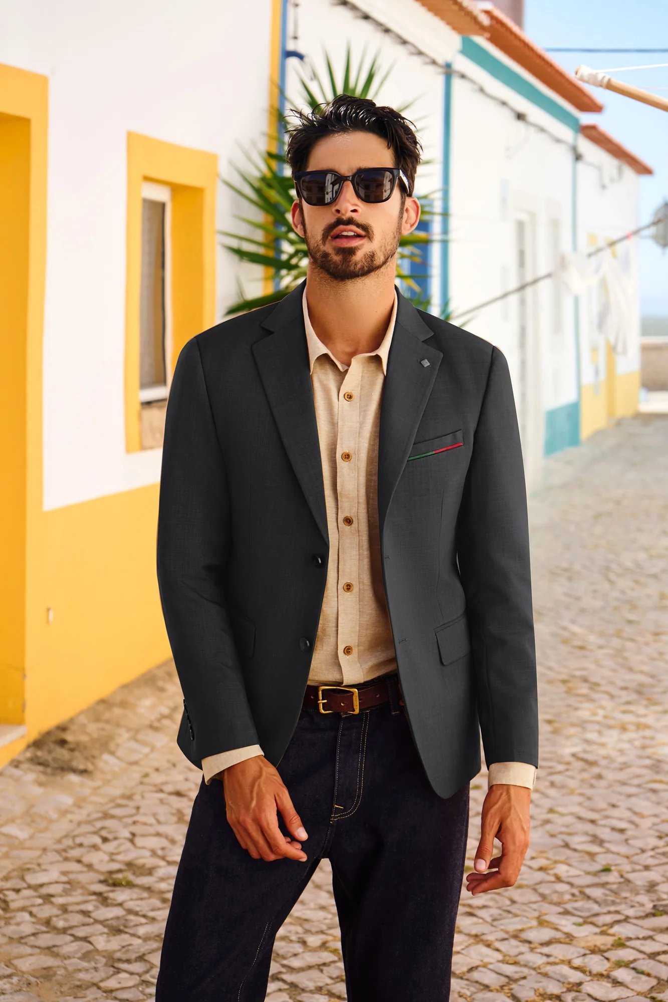 Men Two-Button Blazer Coat Long Sleeve Notch Lapel Back Slit Suit Coat - Image 5