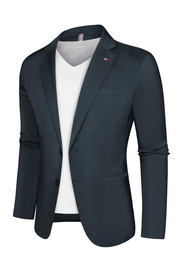 Men Two-Button Suit Coat Casual Back Slit Notch Lapel Blazer Coat - Image 3
