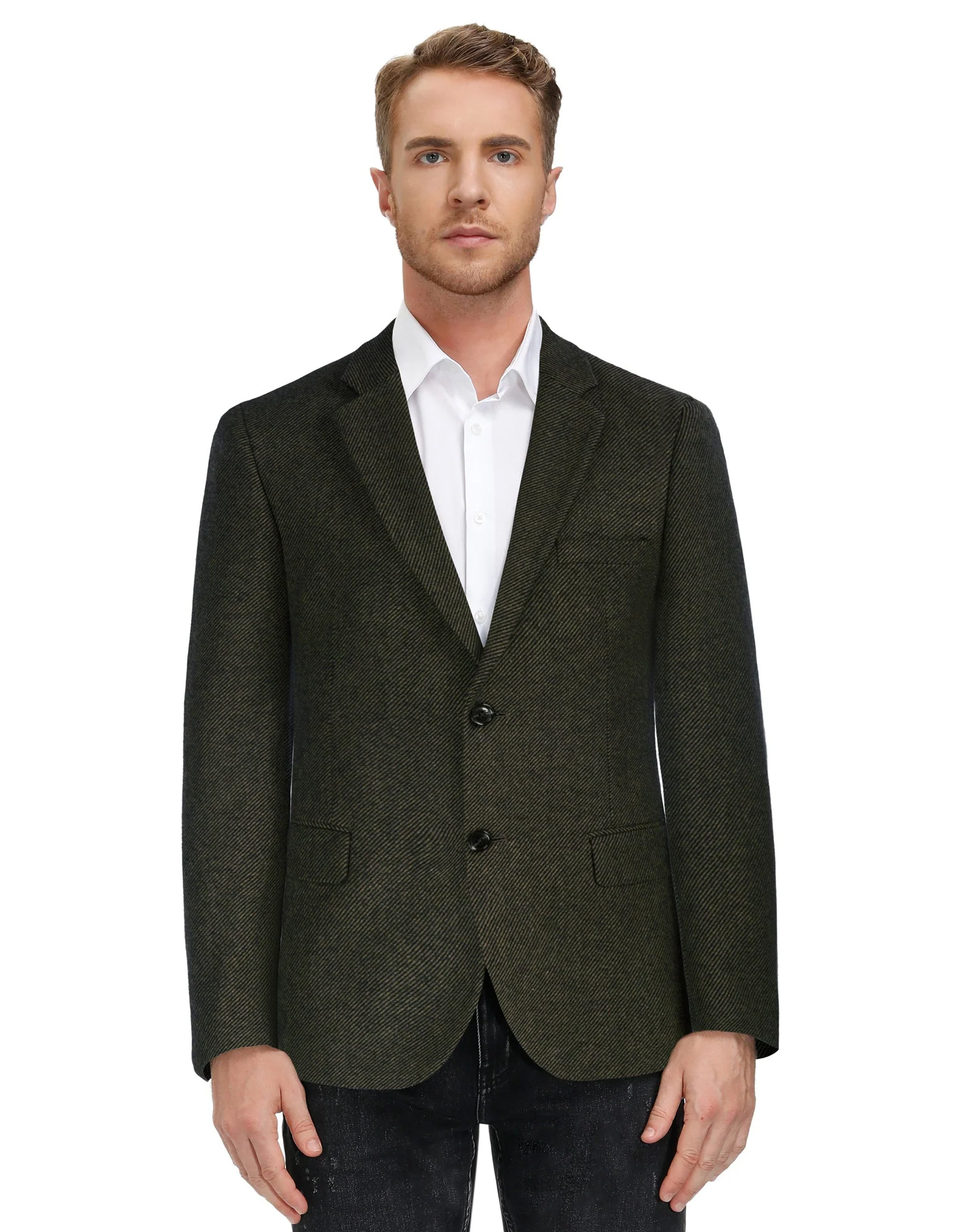 Men Two Buttons Blazer Coat Long Sleeve Notch Lapel Wool Blends Casual Coat - Image 15