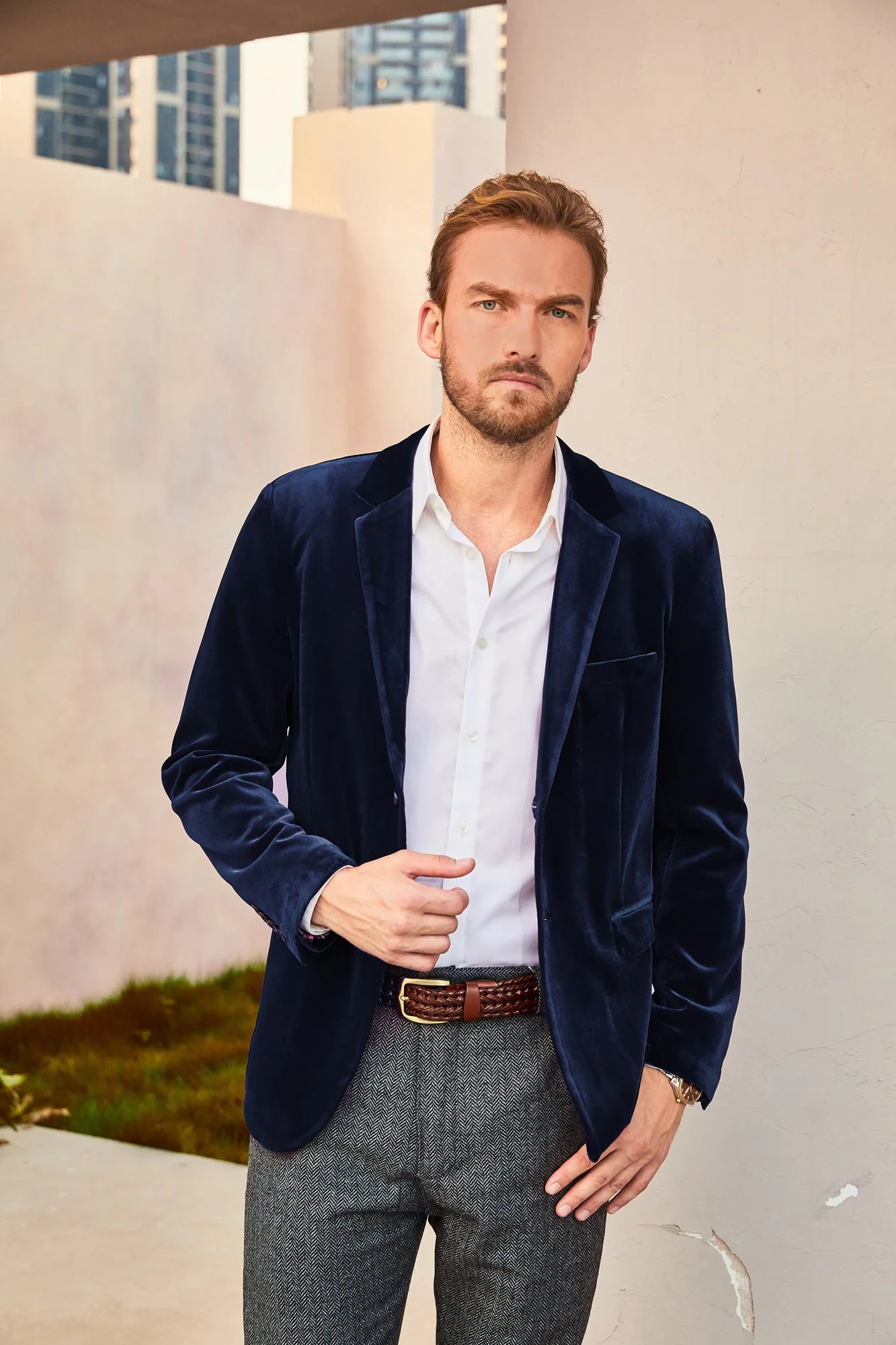 Men Velvet Party Blazer Stylish Notch Lapel Two Buttons Blazer Casual Coat - Image 11