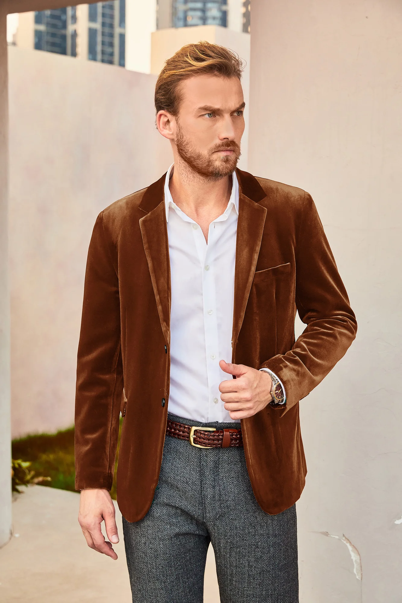 Men Velvet Party Blazer Stylish Notch Lapel Two Buttons Blazer Casual Coat - Image 34