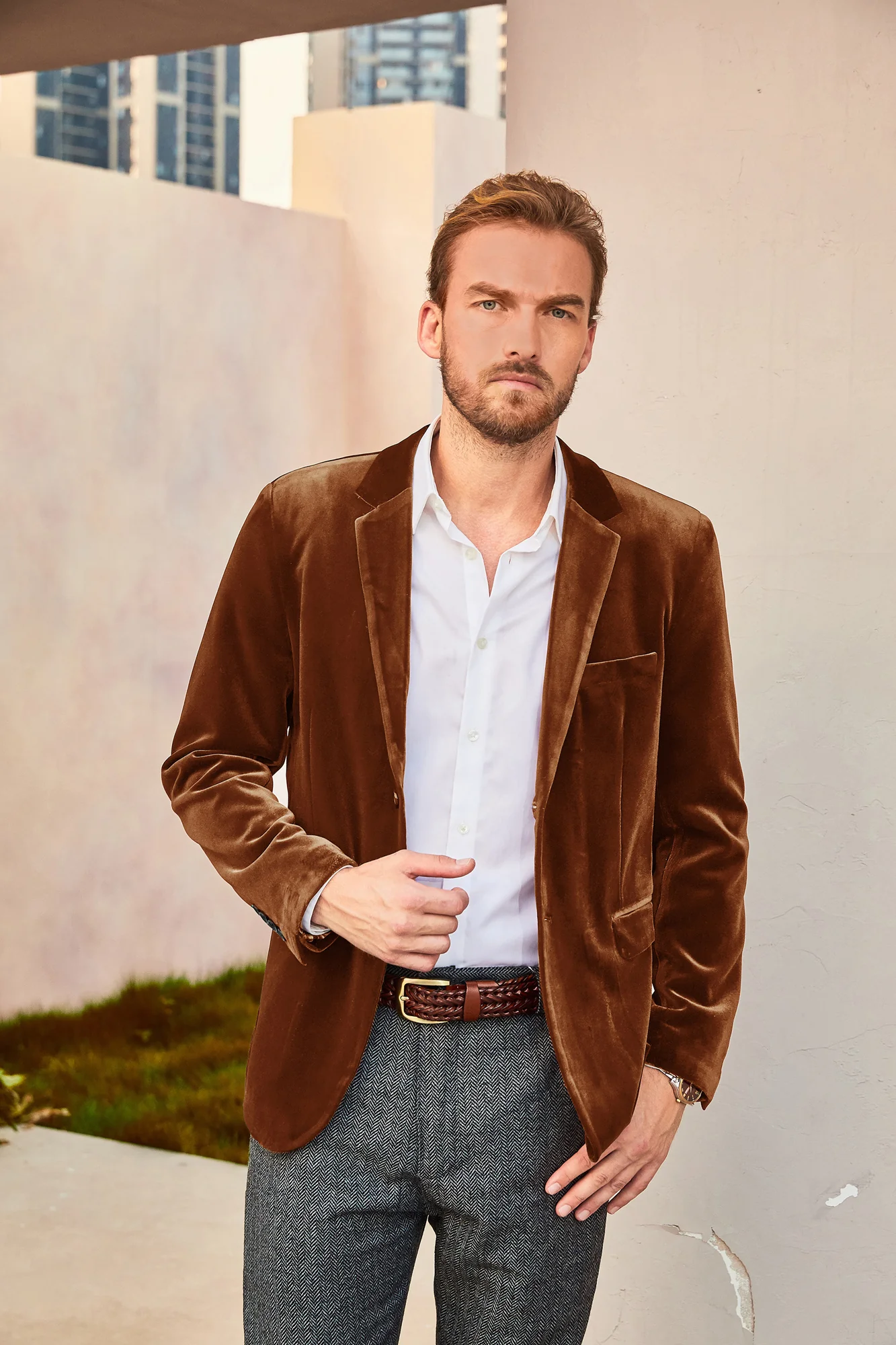 Men Velvet Party Blazer Stylish Notch Lapel Two Buttons Blazer Casual Coat - Image 35
