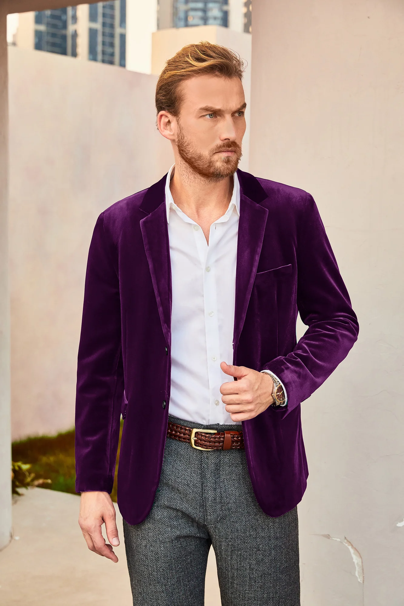 Men Velvet Party Blazer Stylish Notch Lapel Two Buttons Blazer Casual Coat - Image 40