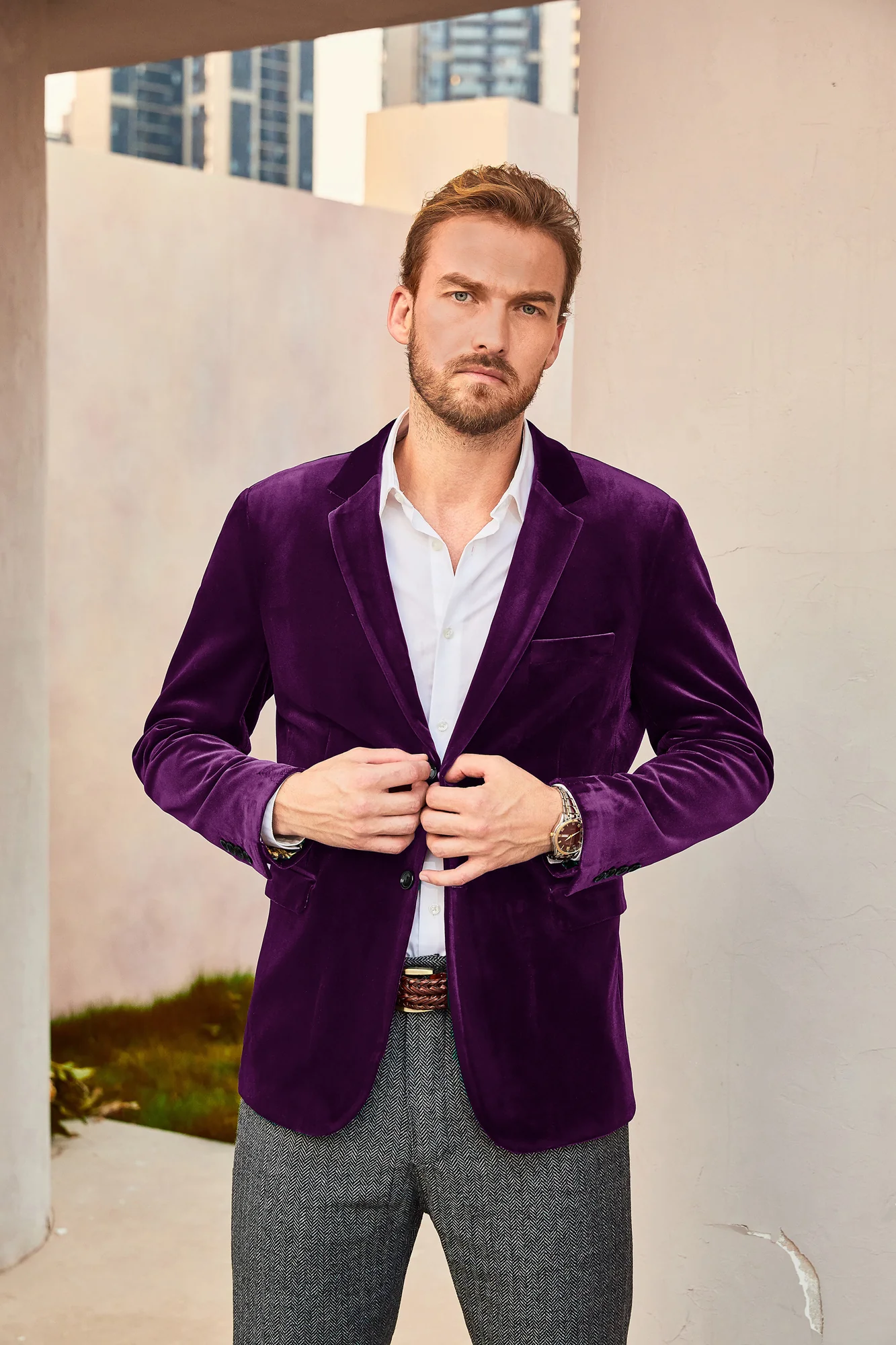 Men Velvet Party Blazer Stylish Notch Lapel Two Buttons Blazer Casual Coat - Image 42