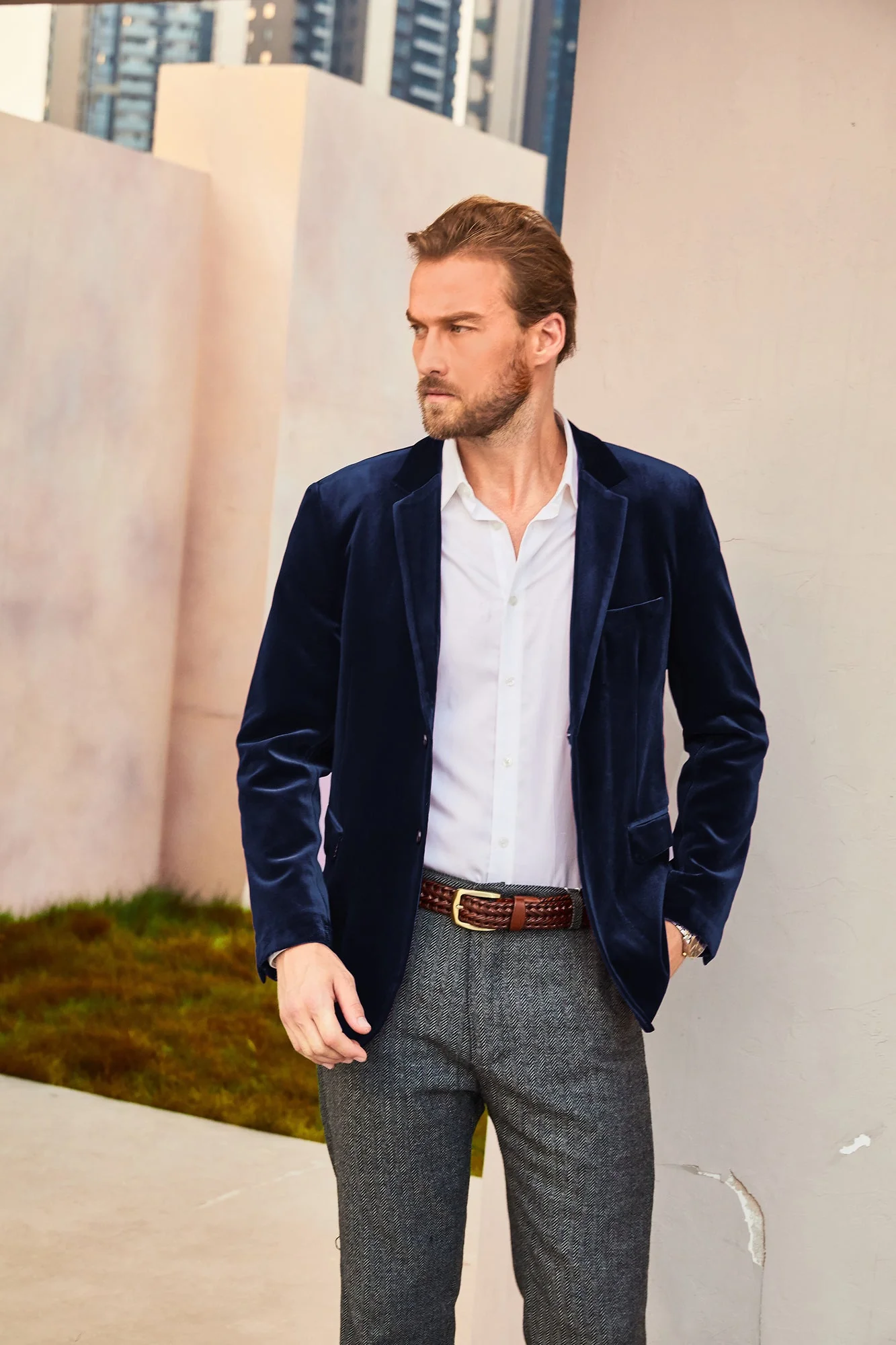 Men Velvet Party Blazer Stylish Notch Lapel Two Buttons Blazer Casual Coat - Image 9