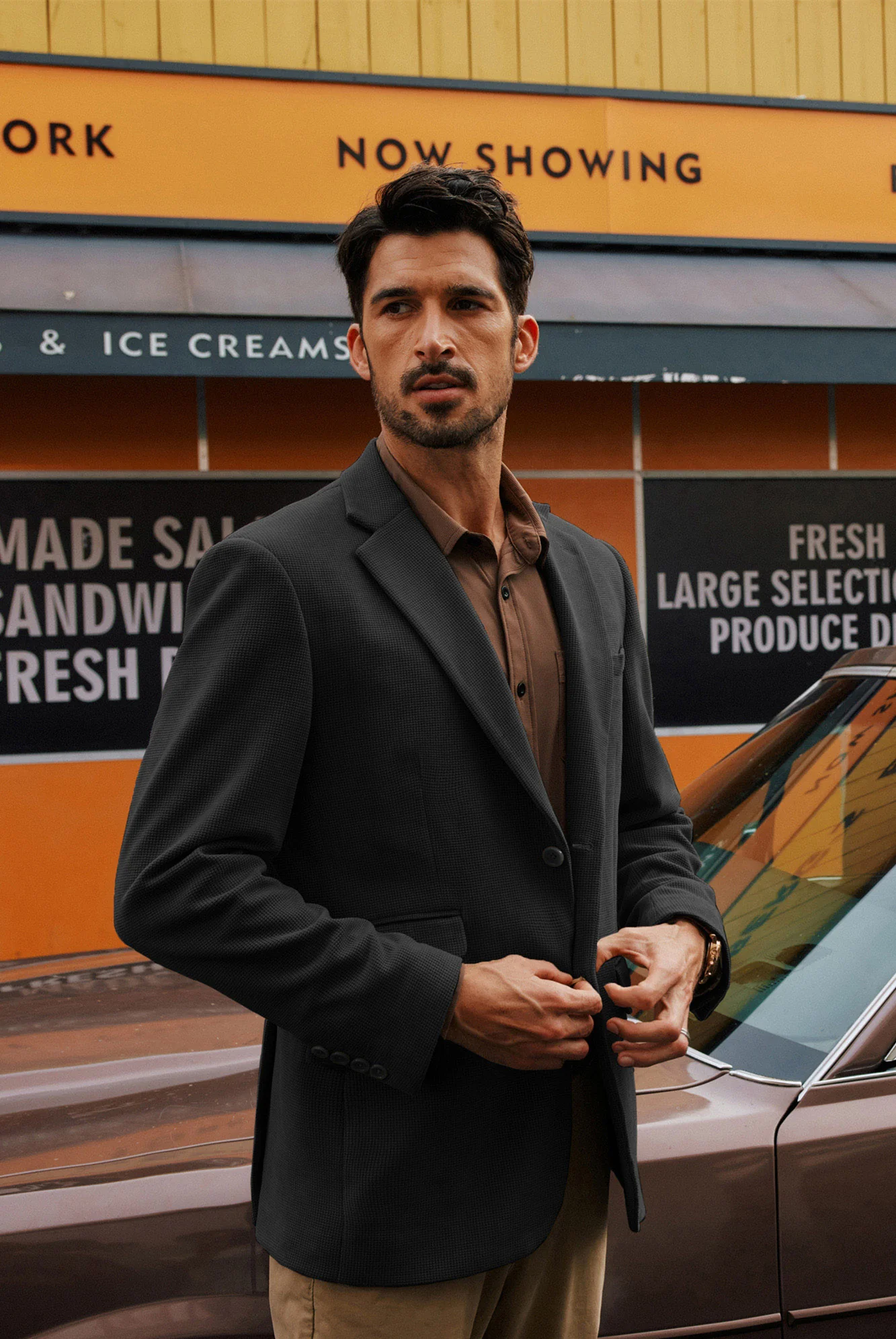 Men Waffle Textured Blazer Coat Vintage Notch Lapel Back Slit Suit Coat - Image 21