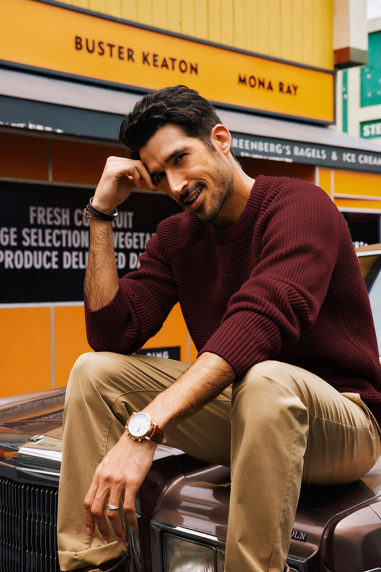 Men Waffle Textured Sweater Long Raglan Sleeve Crew Neck Ribbed Cuff Pullover - Image 30